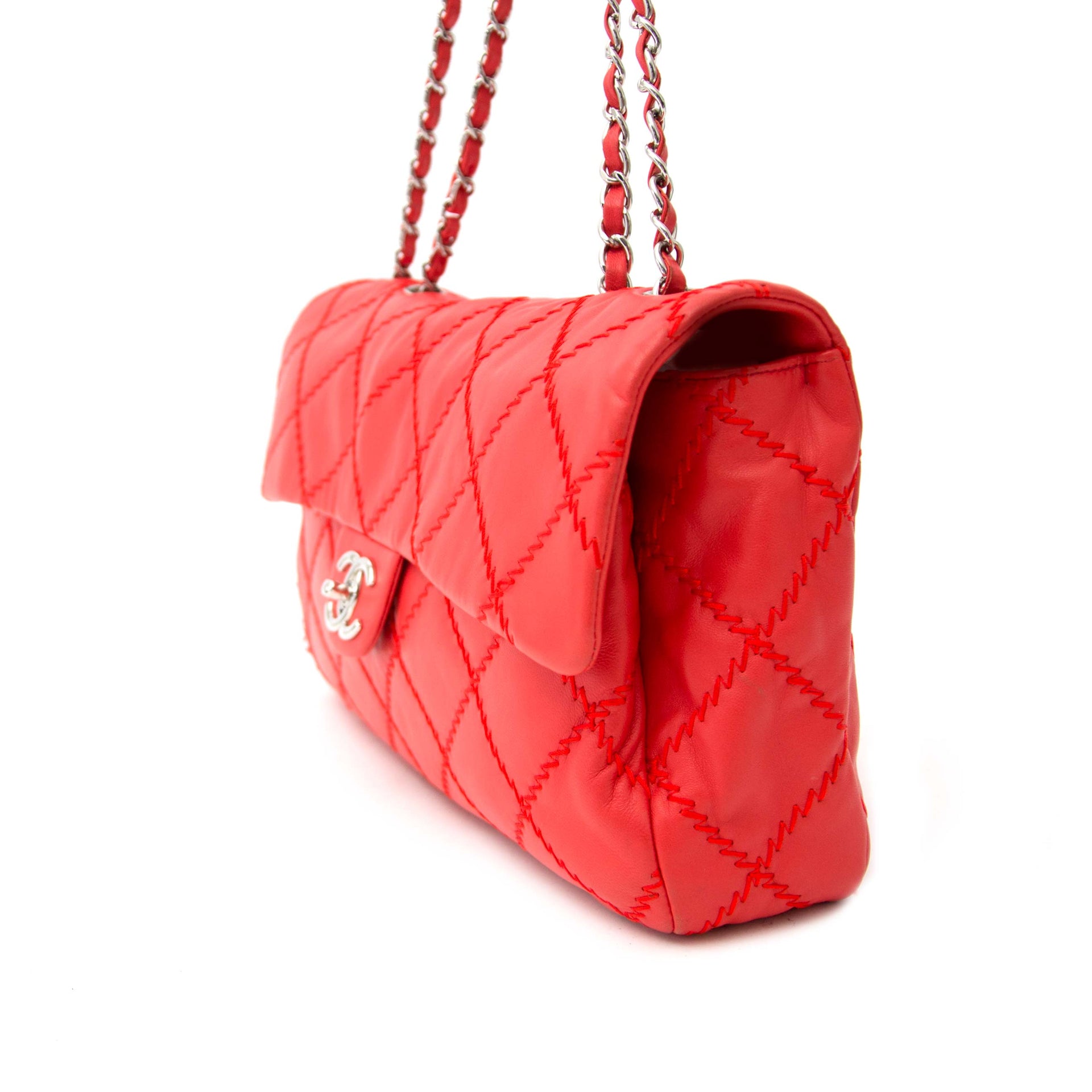 hard to find 100% authentic Chanel Vibrant Red East West Ultra Stitch Flap Bag