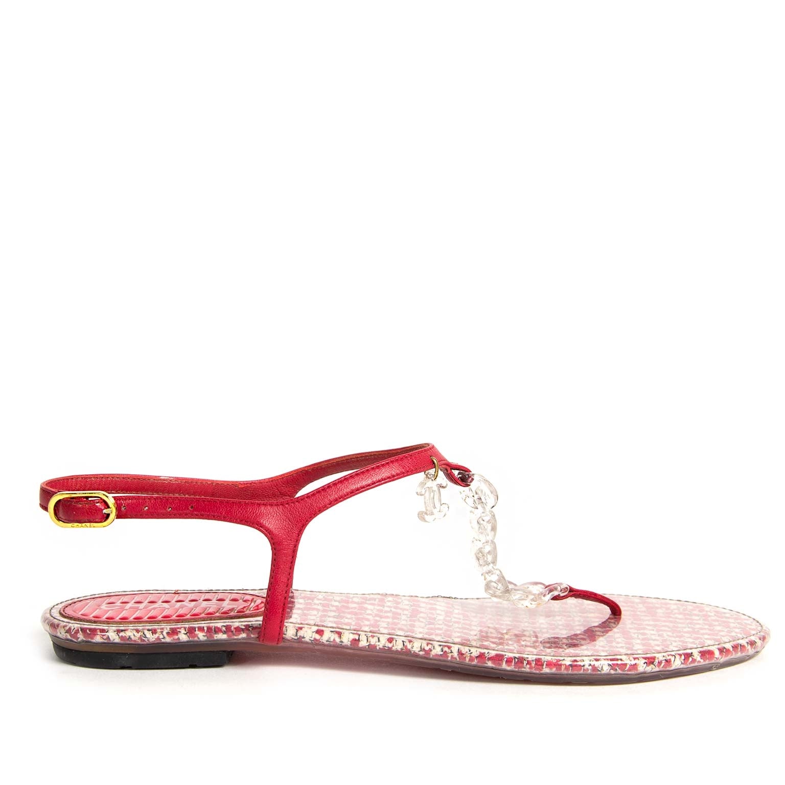 chanel pvc rode tweed cc thong sandalen nu te koop bij labellov vintage mode webshop belgië