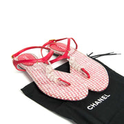 chanel pvc red tweed cc thong sandals now for sale at labellov vintage fashion webshop belgium