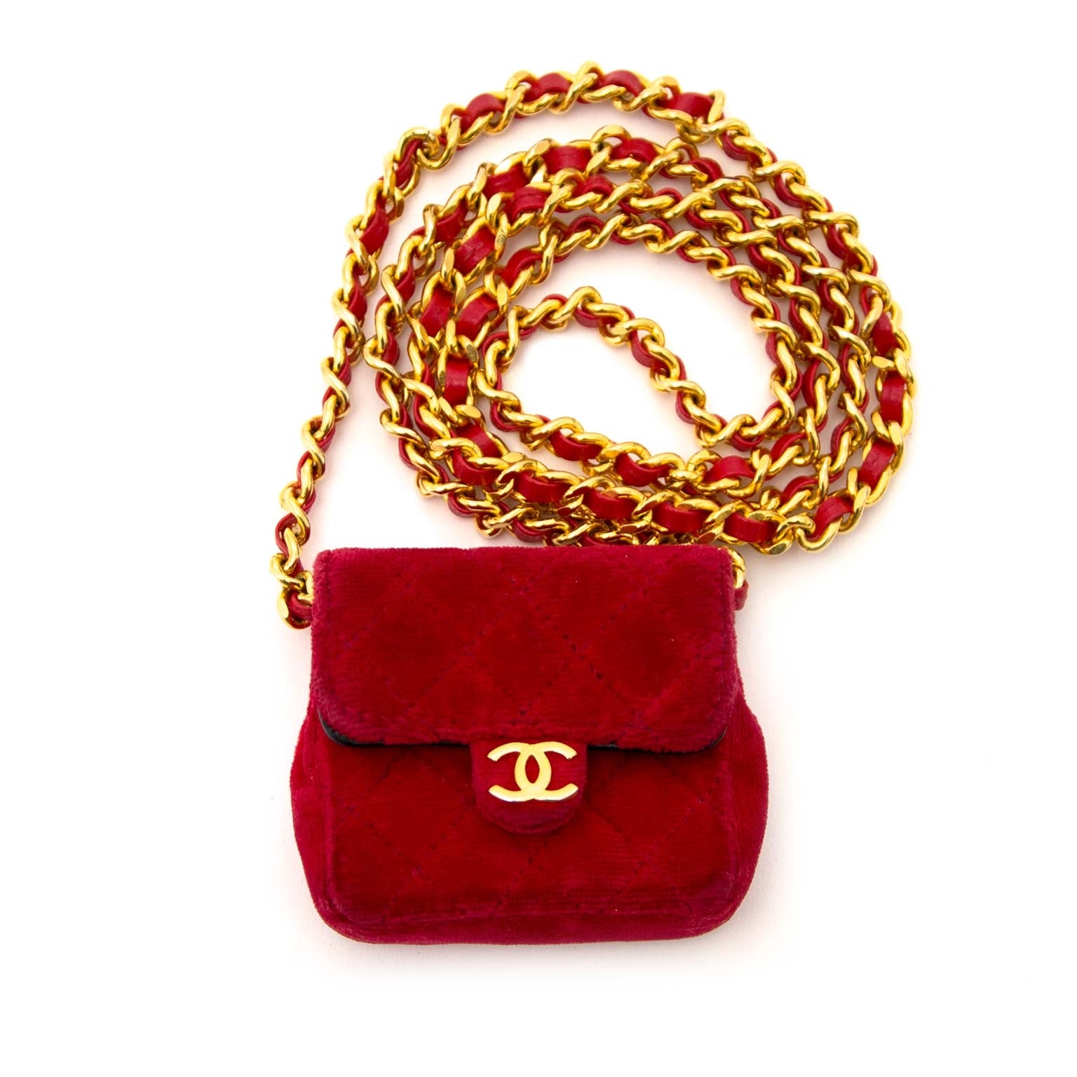 buy authentic rare vintage chanel micro mini red velvet bag online at labellov vintage fashion webshop belgium