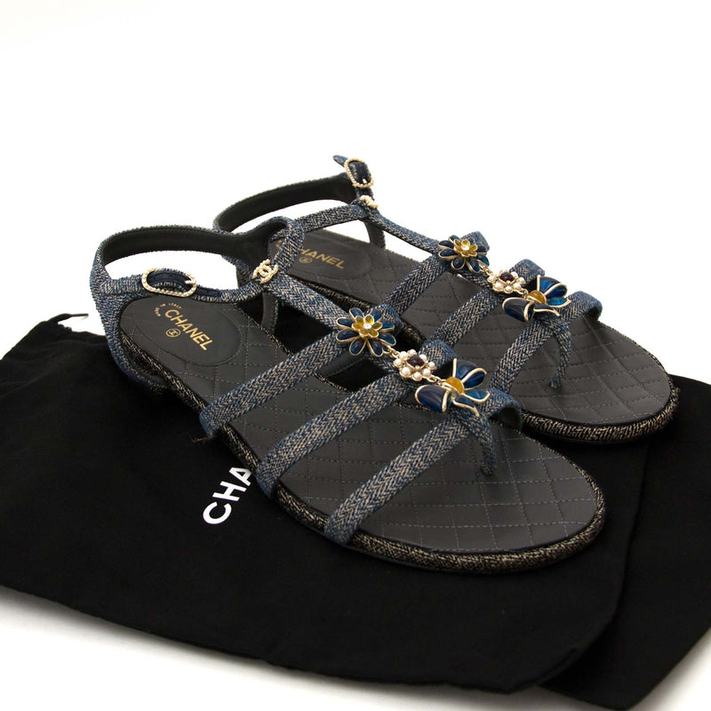 Chanel Denim Embellished Sandals - Size 41 online tegen de beste prijs
