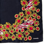 acheter en linge seconde main carré Chanel Carré Black and Red Silk Scarf comme neuf site en ligne sac a main
