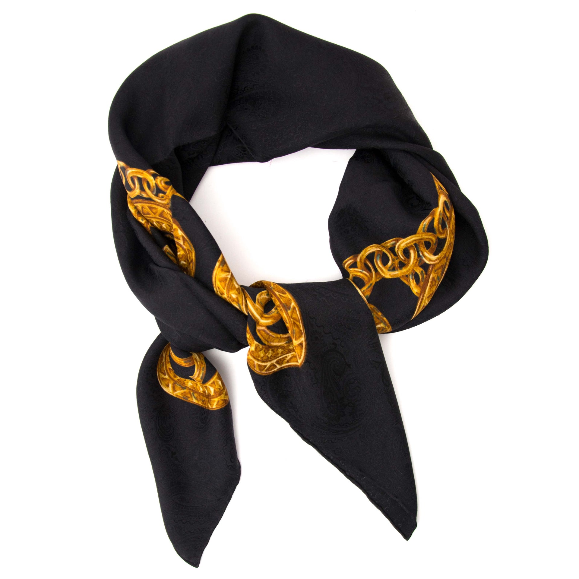 shop safe online your secondhand Chanel Black And Gold Carré Scarf
