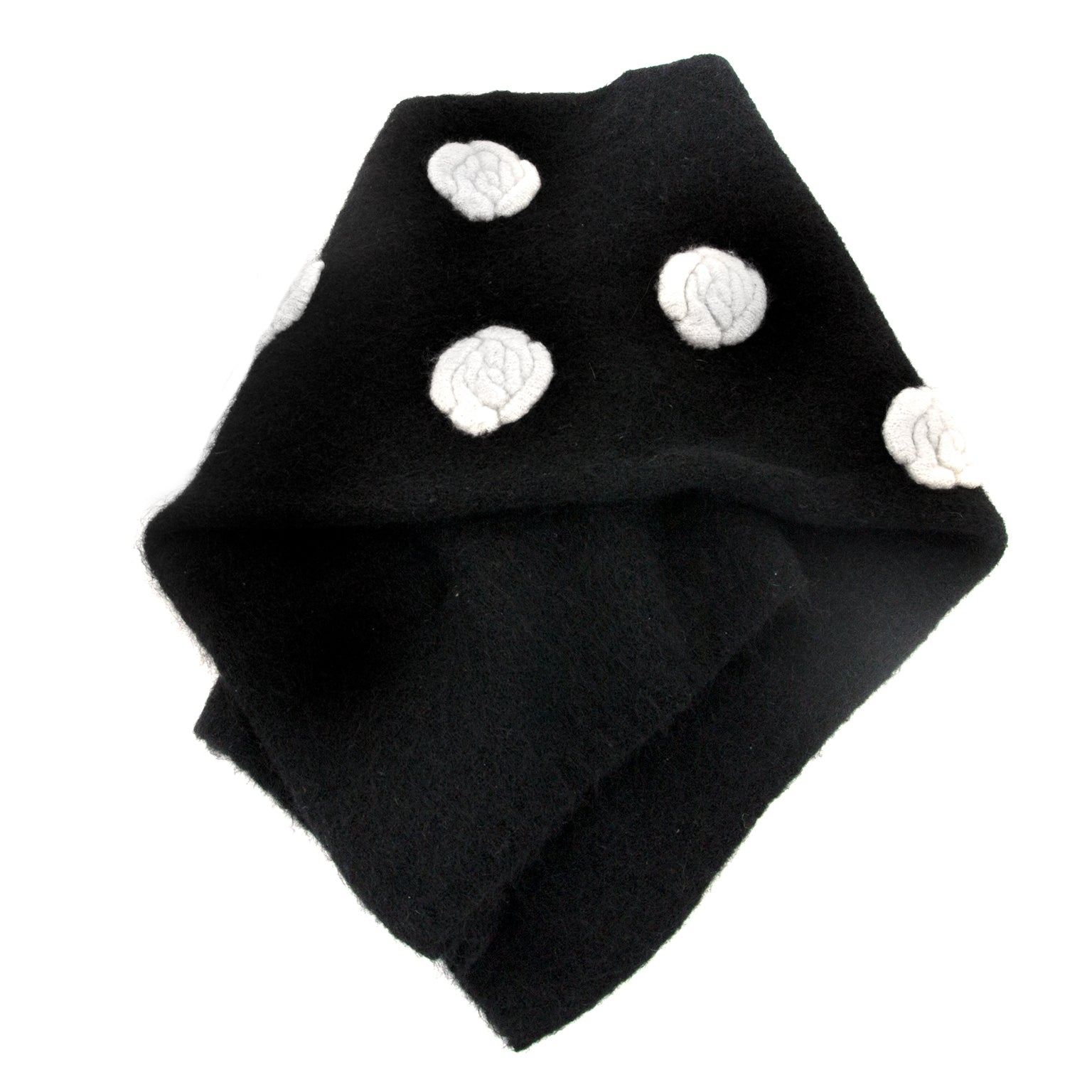 chanel black and white flower scarf now for sale at labellov vintage fashion webshop belgium