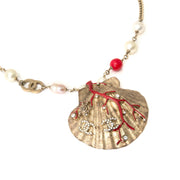 Chanel Coral Gold Pearl Shell Necklace limited hard to find