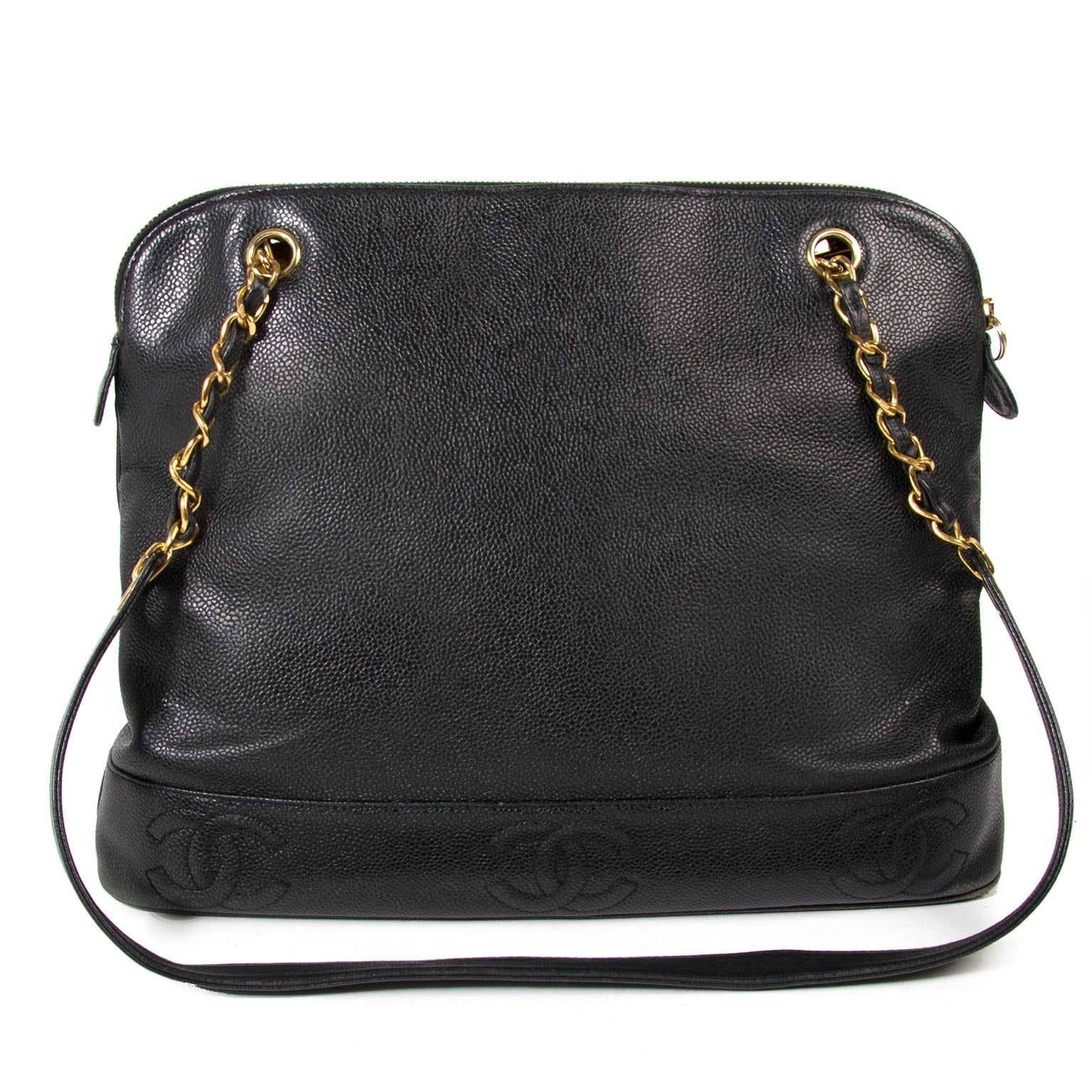 chanel vintage black caviar leather shopper now for sale at labellov vintage fashion webshop belgium