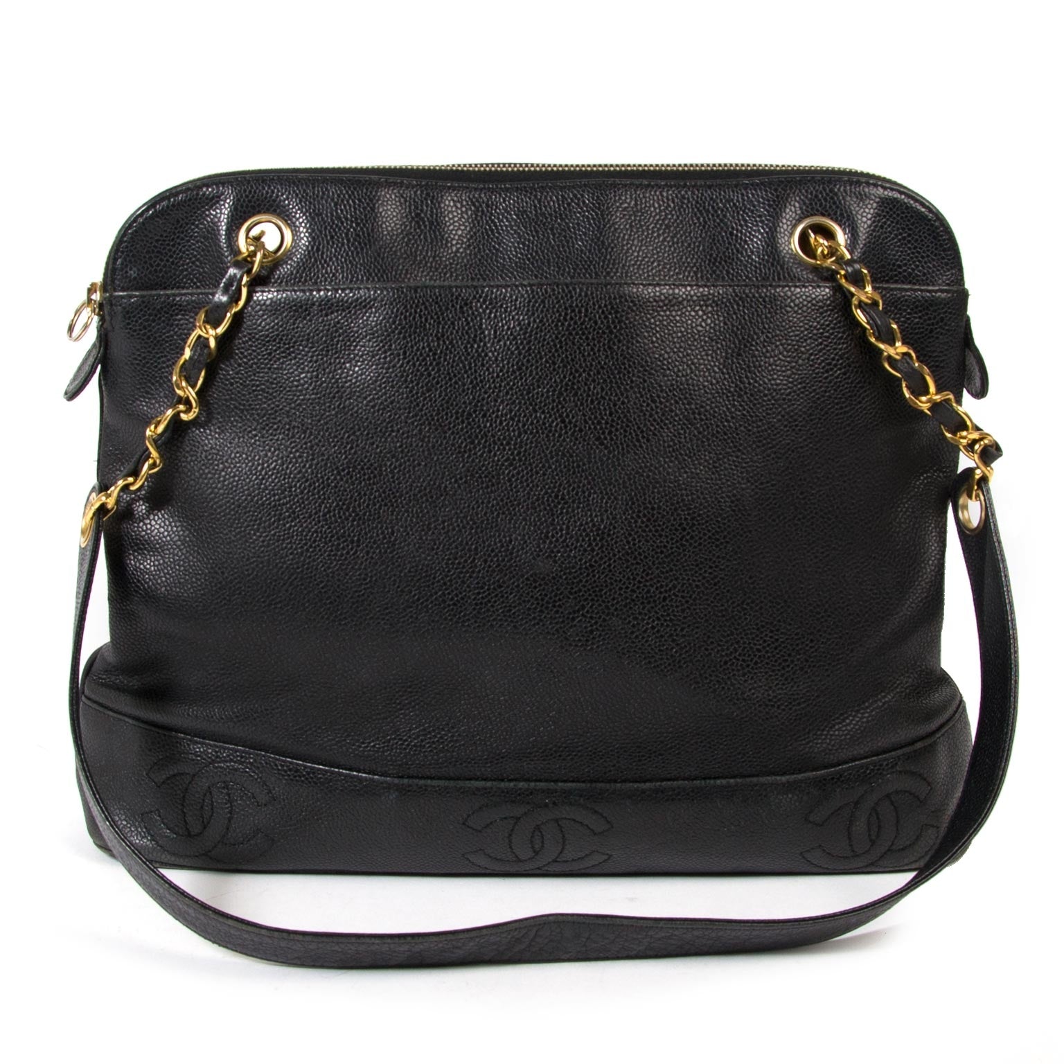 chanel vintage black caviar leather shopper now for sale at labellov vintage fashion webshop belgium
