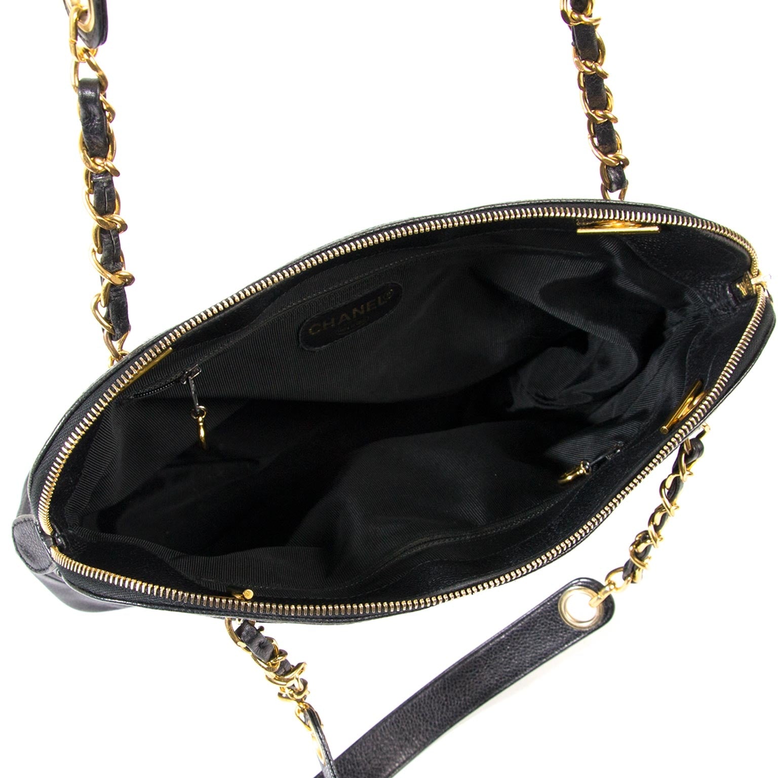 chanel vintage black caviar leather shopper now for sale at labellov vintage fashion webshop belgium