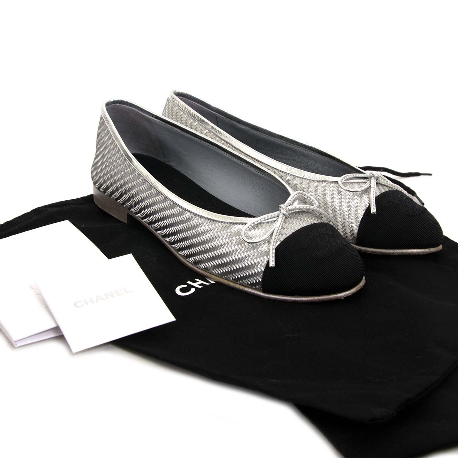 chanel silver ballerina now for sale at labellov vintage fashion webshop belgium