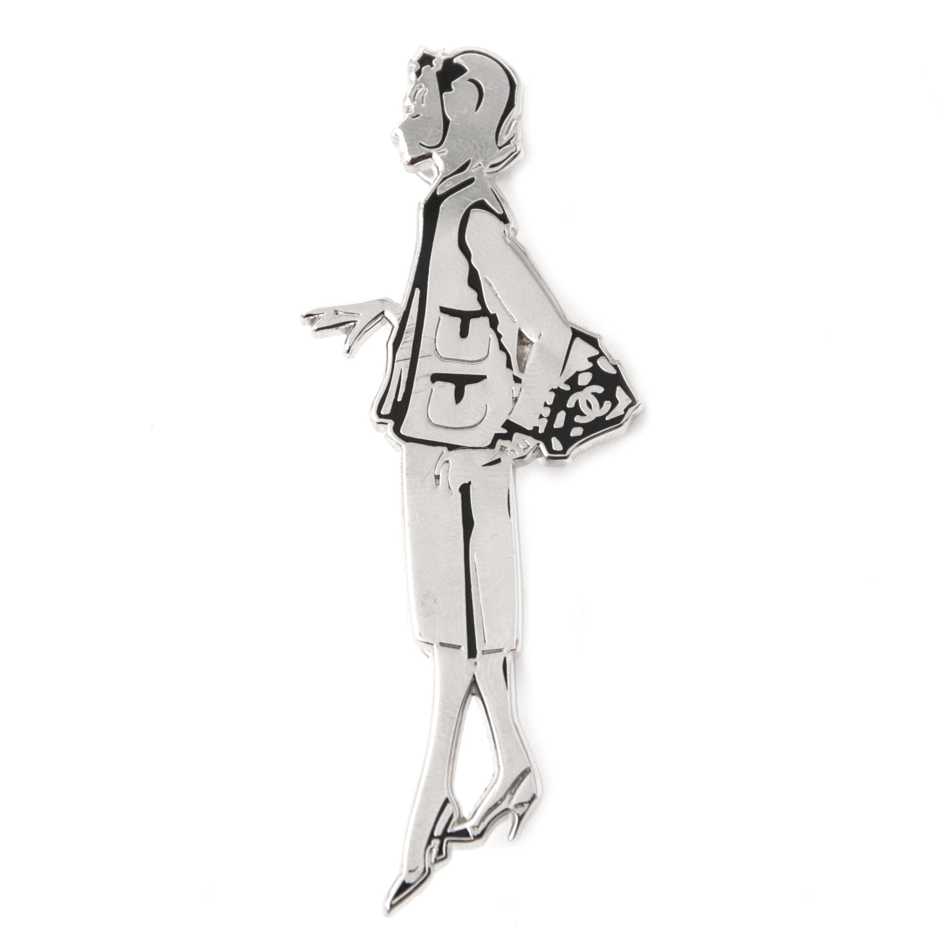 Exclusive Chanel Silver Lady Coco Pin Brooch available online
