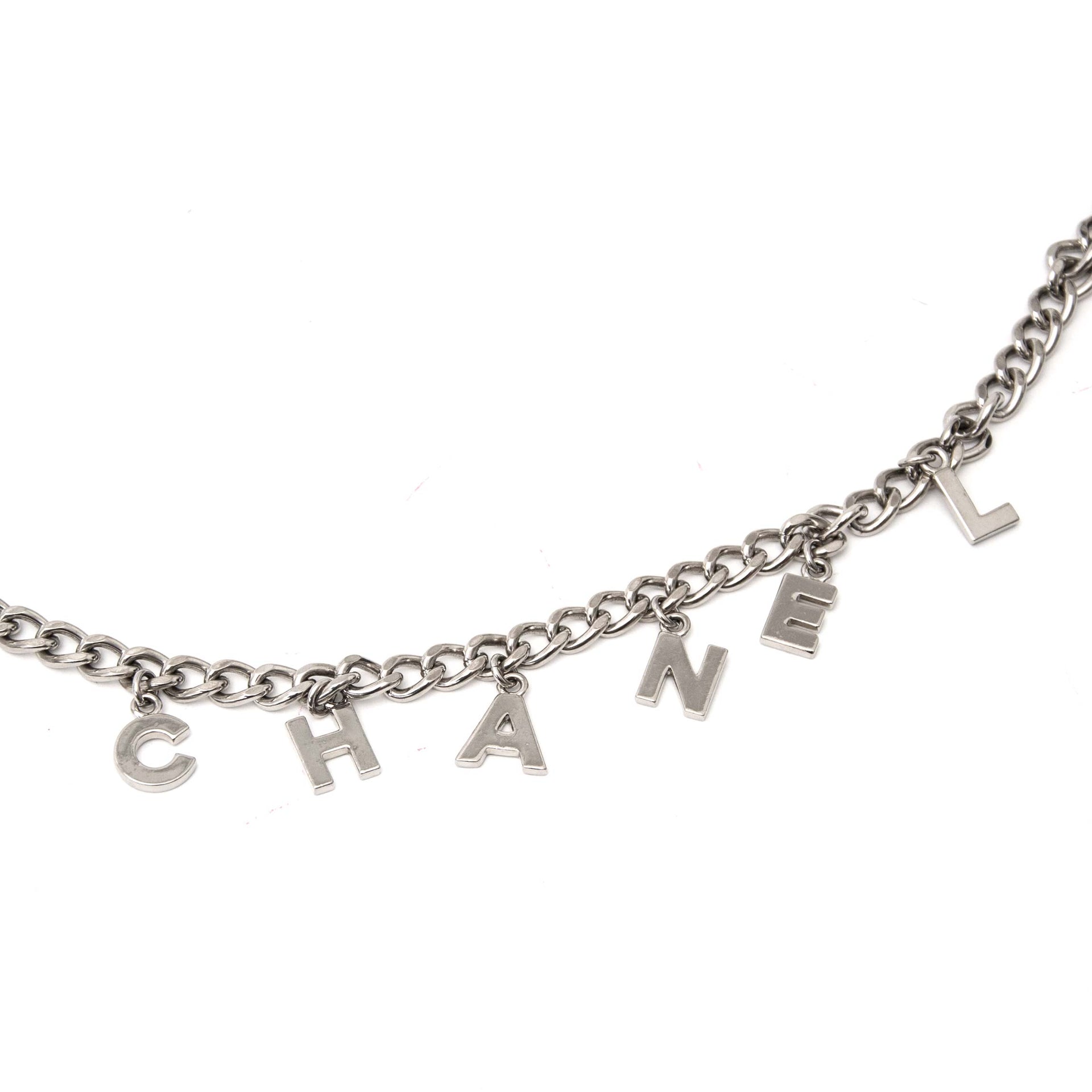Worldwide shipping and safe - secure shopping www.labellov.com, Chanel Silver Chain Letter Belt for sale, 100% authentic and affordable price.