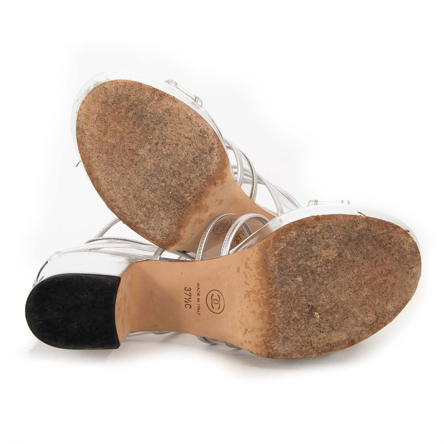 buy Chanel Metallic Silver PVC Platform Sandals - Size 37,5 at labellov.com for the best price