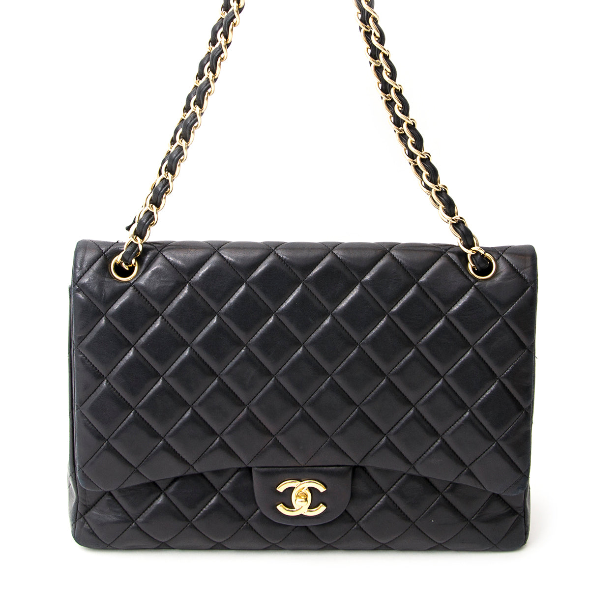 buy safe online real real Chanel Black Lambskin Jumbo Single Flap Bag at the best price Chanel Black Lambskin Jumbo Single Flap Bag