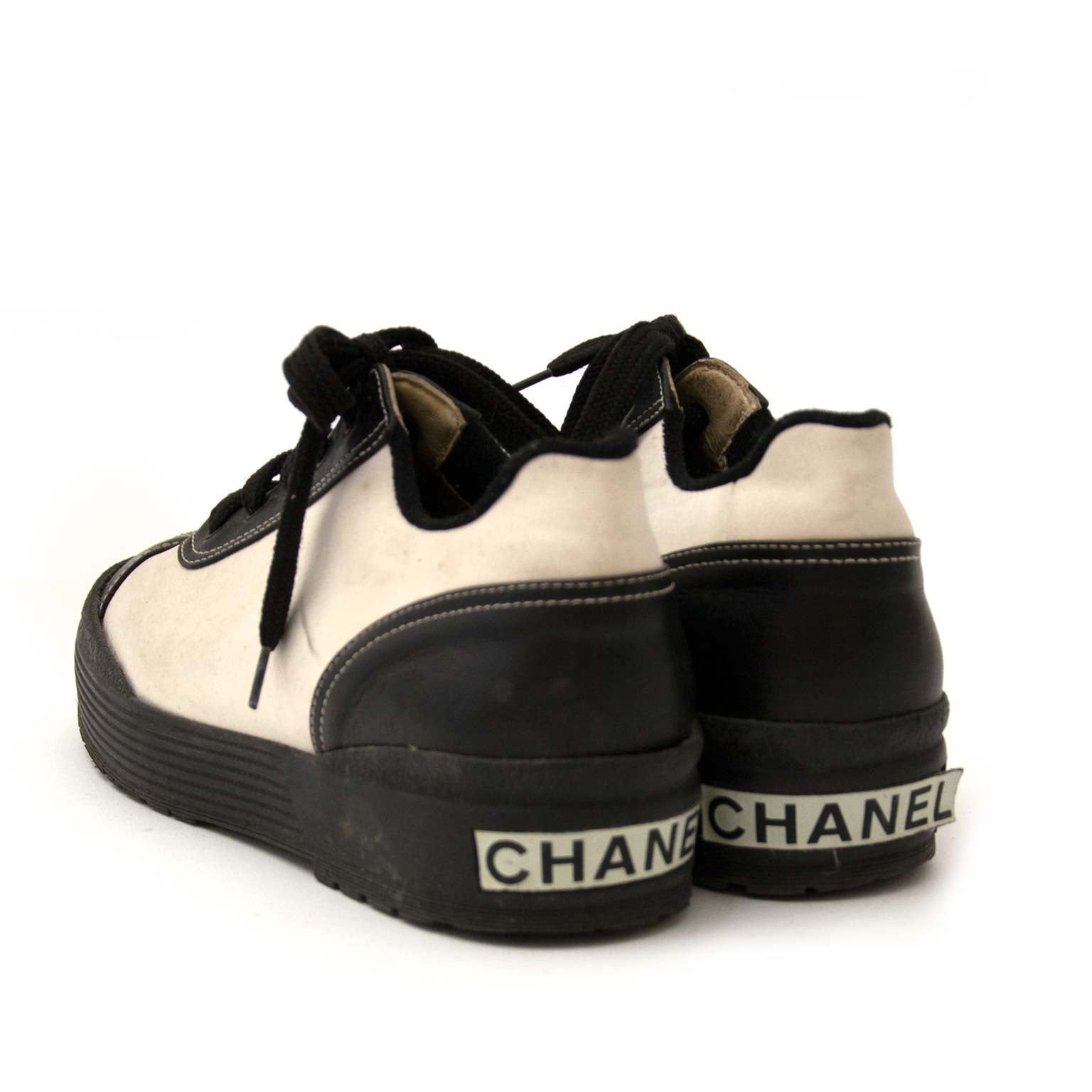 chanel black and white sneakers now for sale at labellov vintage fashion webshop belgium