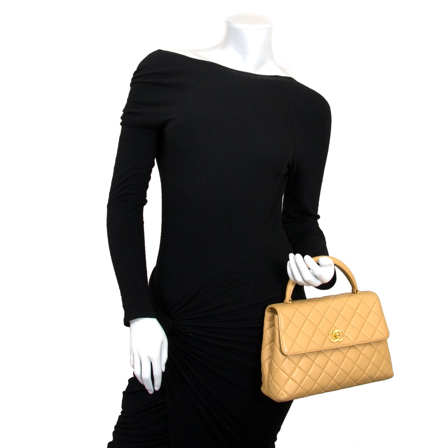 chanel rare nude evening top handle kelly style flap bag now for sale at labellov vintage fashion webshop belgium