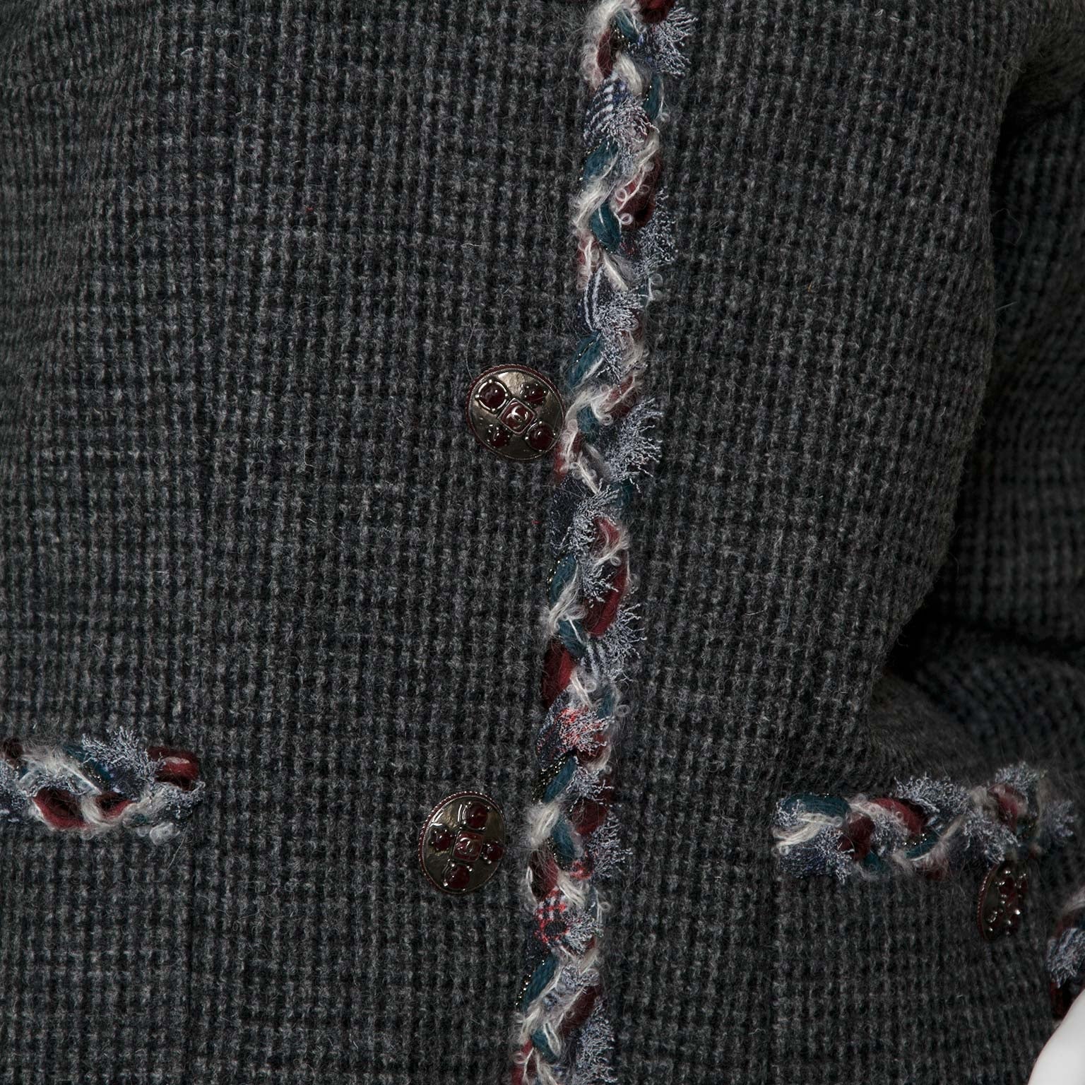 chanel grey tweed vest now for sale at labellov vintage fashion webshop belgium