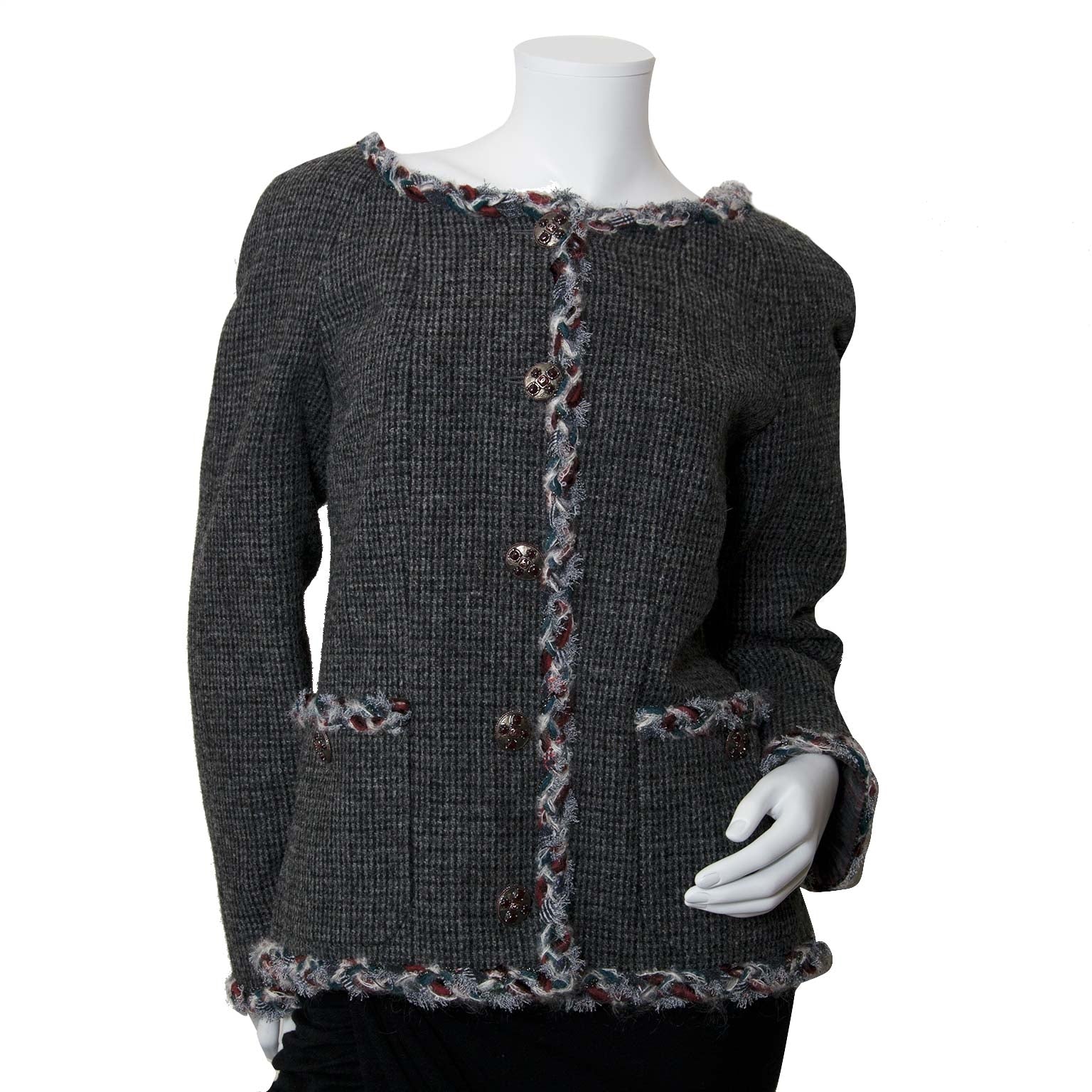chanel grey tweed vest now for sale at labellov vintage fashion webshop belgium