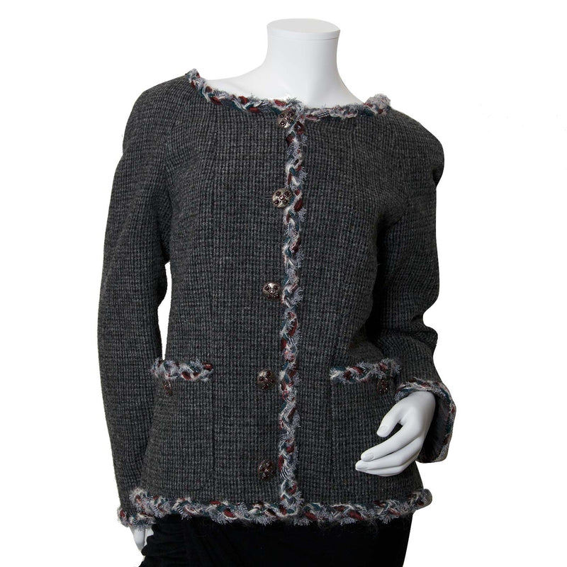 chanel grey tweed vest now for sale at labellov vintage fashion webshop belgium