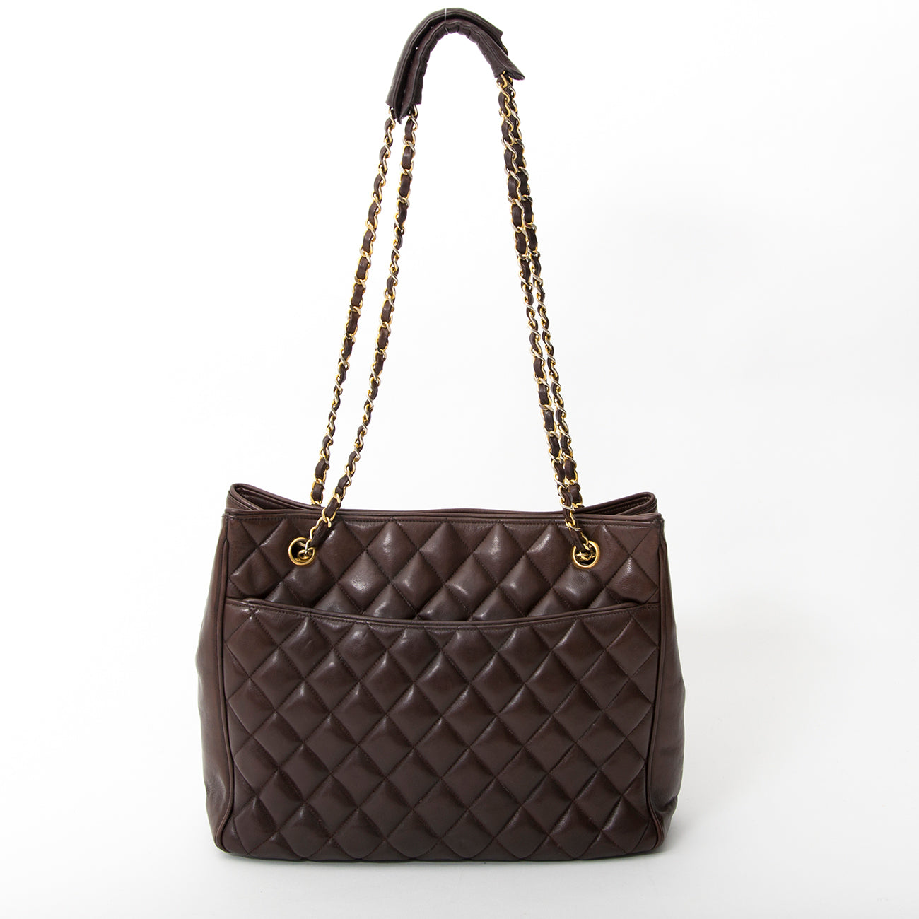 real real vintage designer luxury bags at the best price worldwide shipping, Belgium ,Antwerp Chanel Chocolat Brown Quilted Lambskin Tote