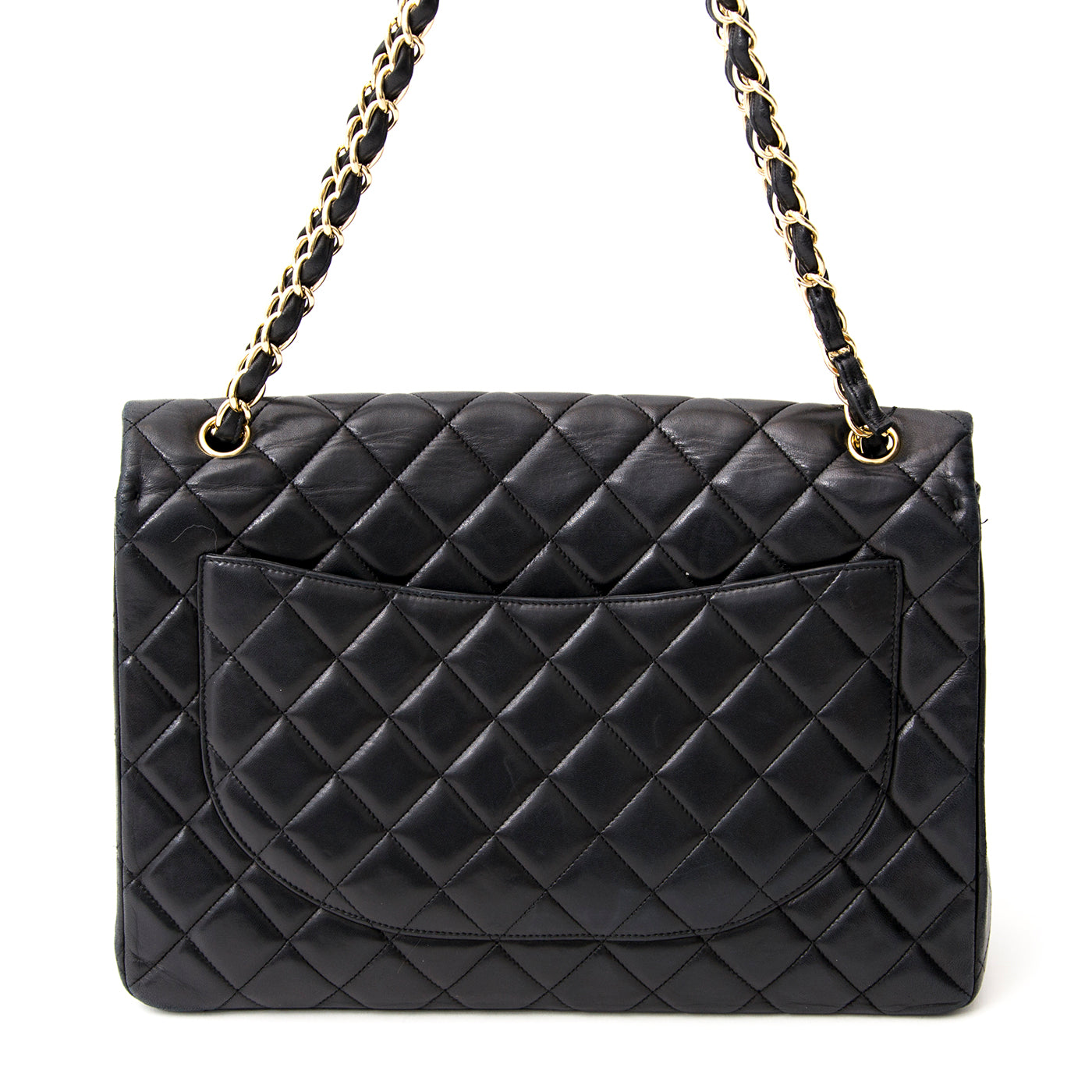 koop online aan de beste prijs Chanel Black Lambskin Jumbo Single Flap Bag 100% authentiek luxe handtassen, antwerpen