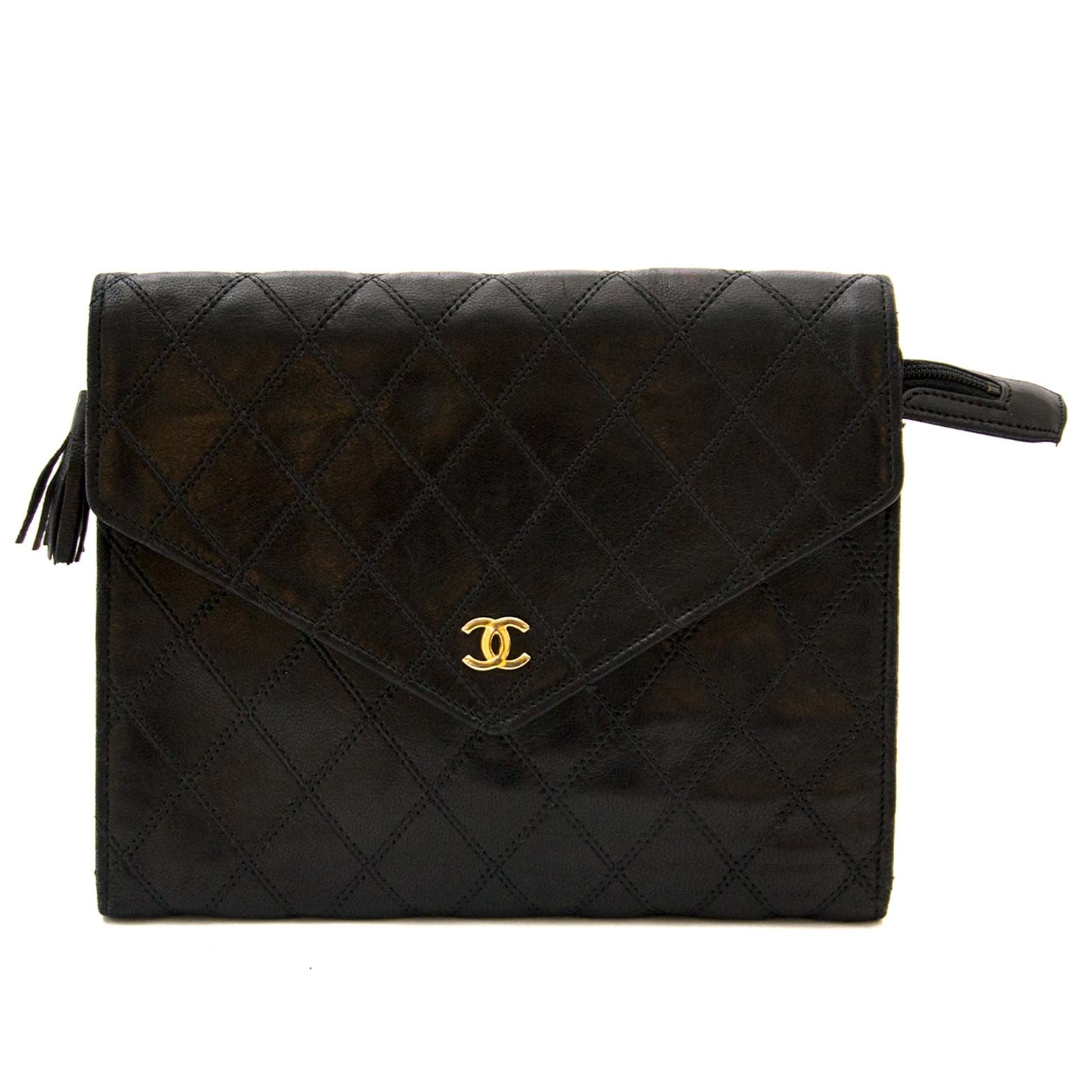 koop Chanel Black Vintage Lambskin Pochette/Wallet bij labellov
