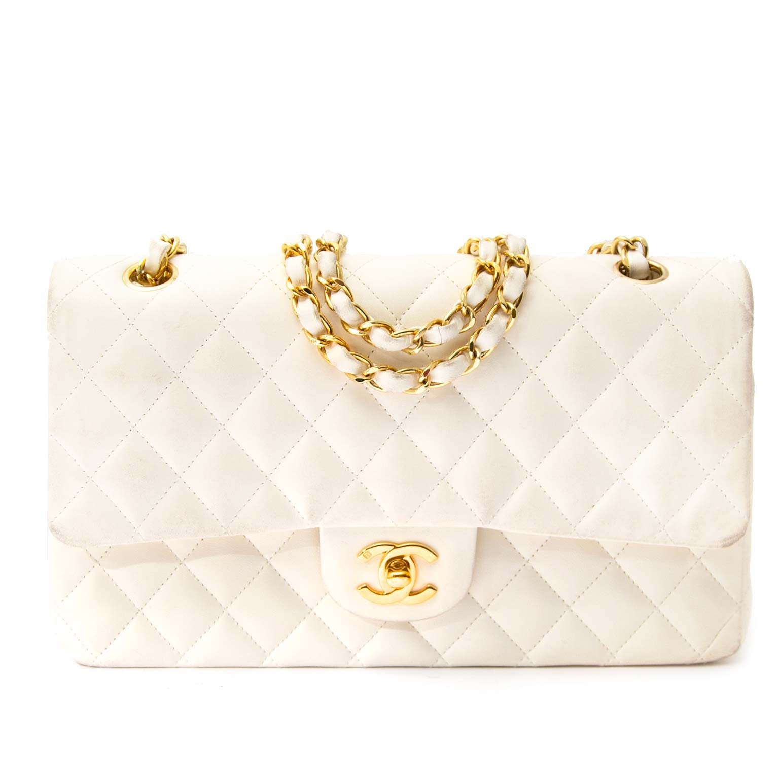 Chanel White Lambskin Medium Classic Double Flap Bag