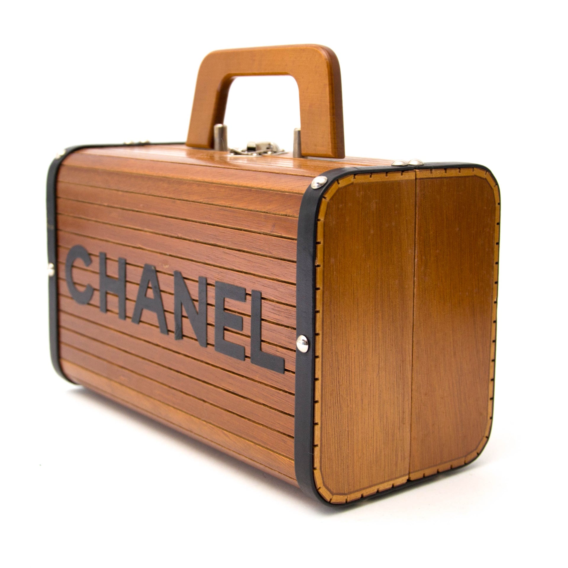 searching for a luxury Chanel Limited Wooden Leather Trunk Case Handbag online?