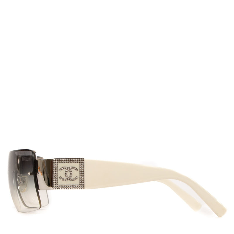 Chanel White Acetate CC Rhinestone Sunglasses