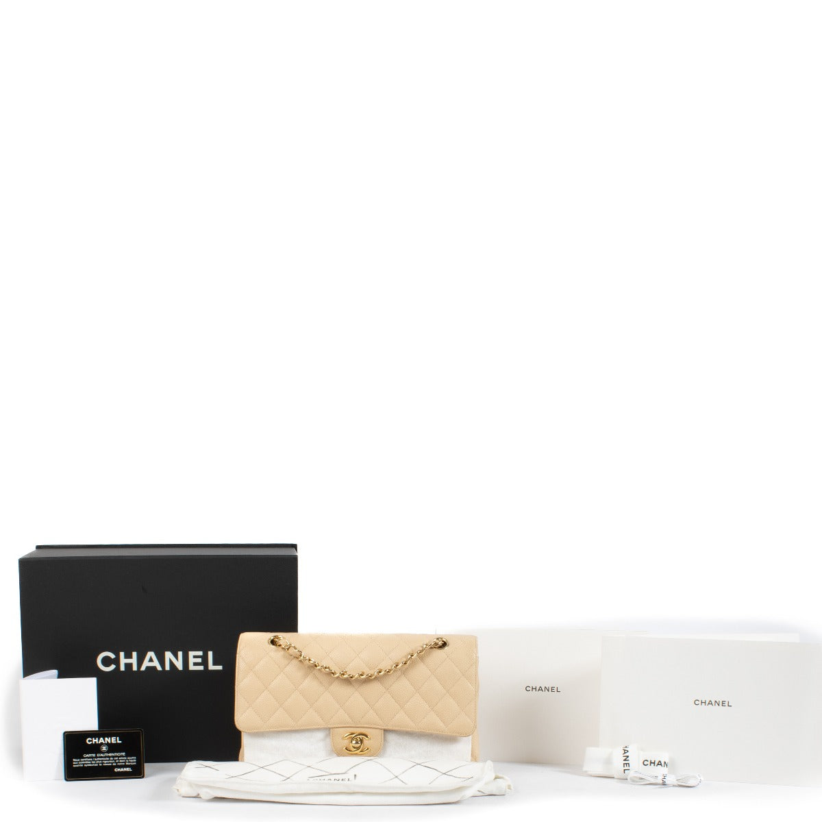 Chanel Beige Caviar Leather Medium Classic 11.12 Bag