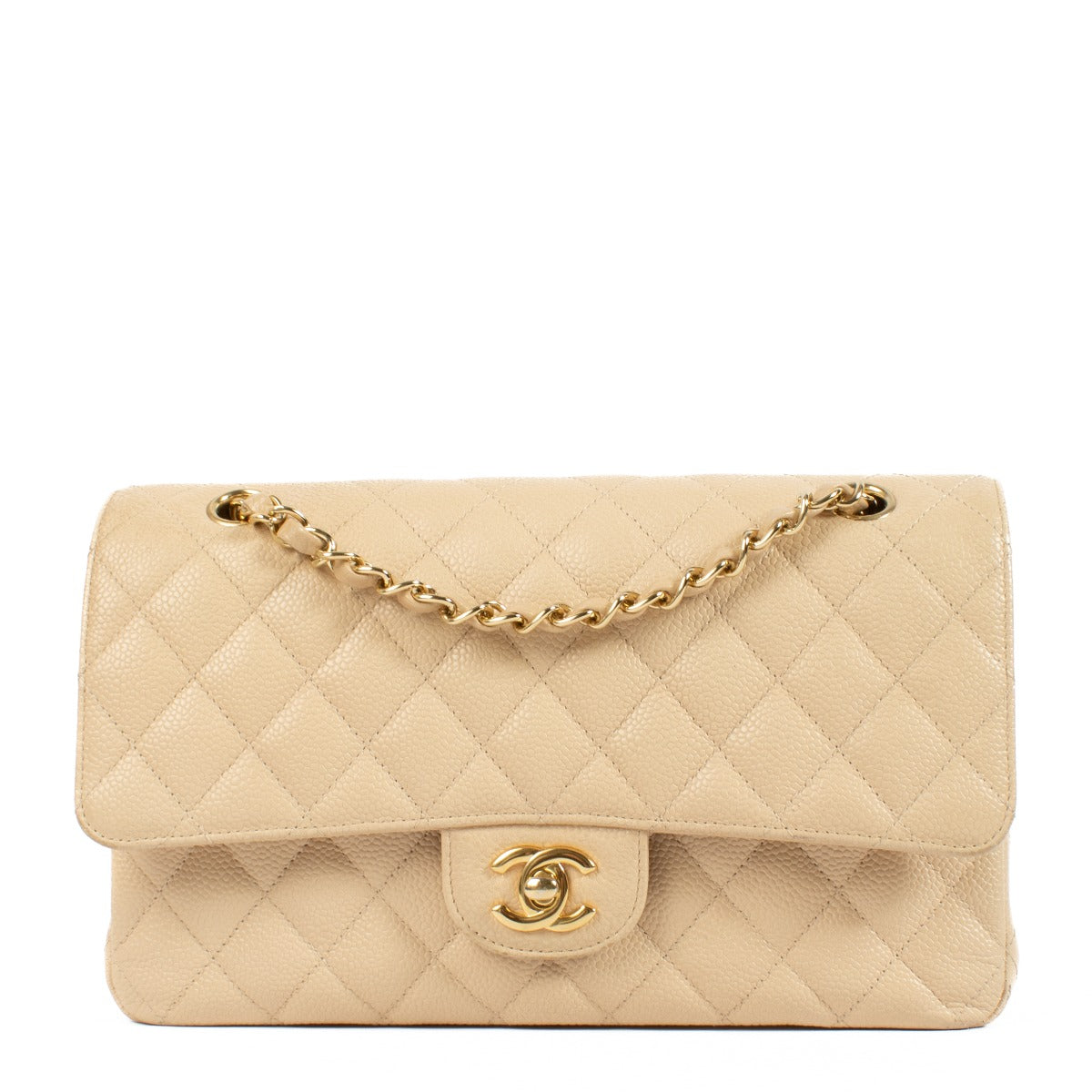 Chanel Beige Caviar Leather Medium Classic 11.12 Bag