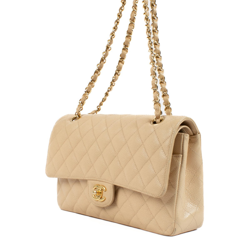 Chanel Beige Caviar Leather Medium Classic 11.12 Bag