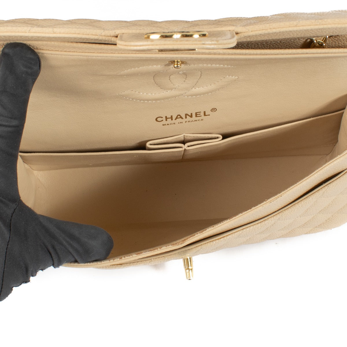 Chanel Beige Caviar Leather Medium Classic 11.12 Bag