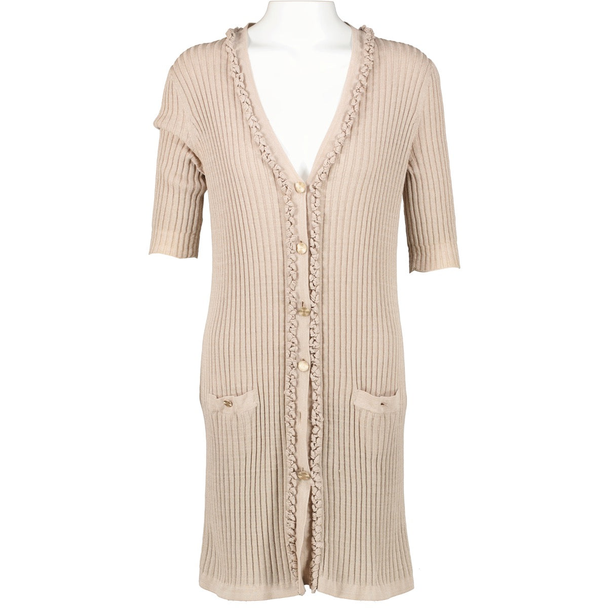 Buy online an authentic second hand Chanel Spring 2009 Beige Cardigan Dress in very good condition at Labellov in Antwerp.