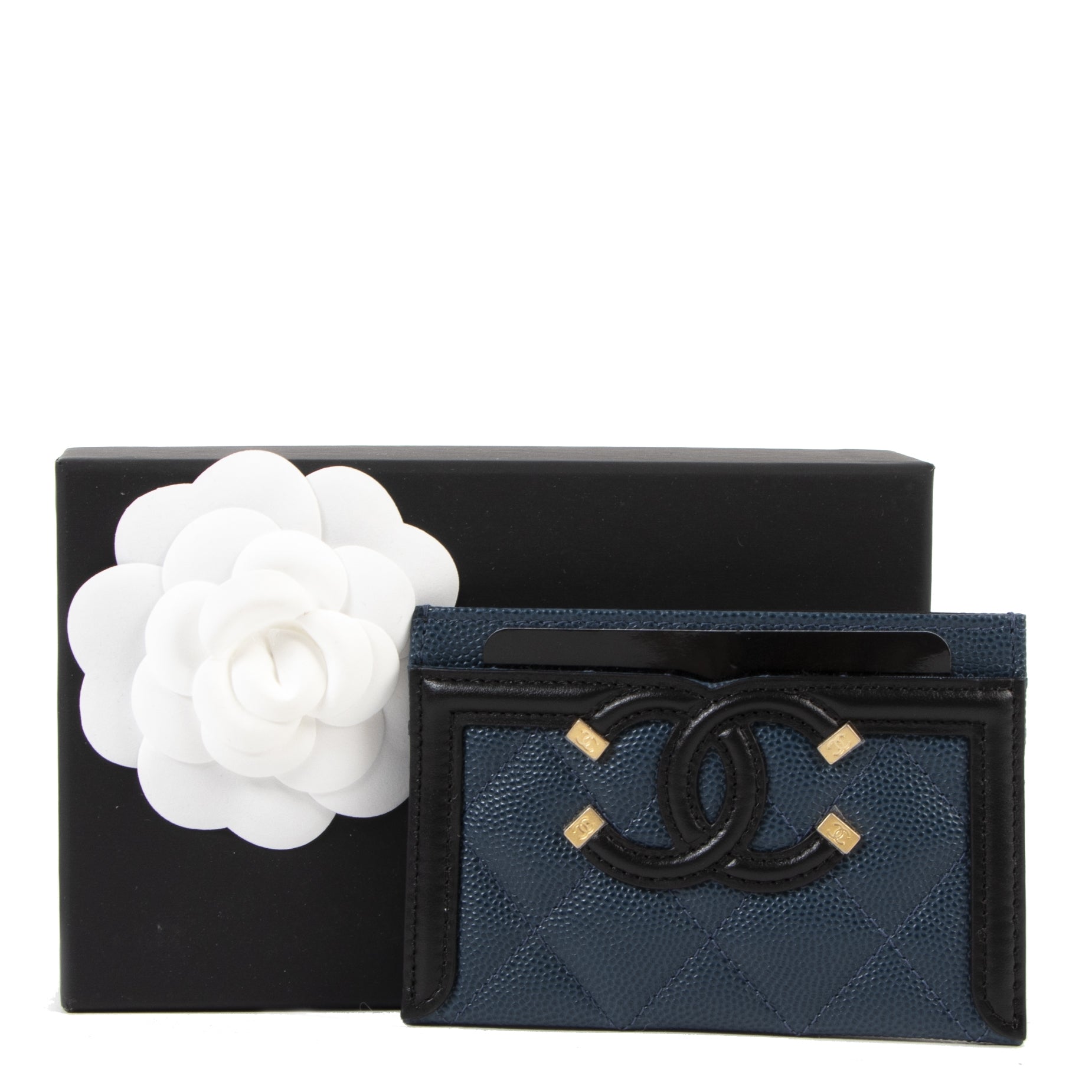 Chanel Black and Blue Card Holder for the best price at Labellov secondhand luxury