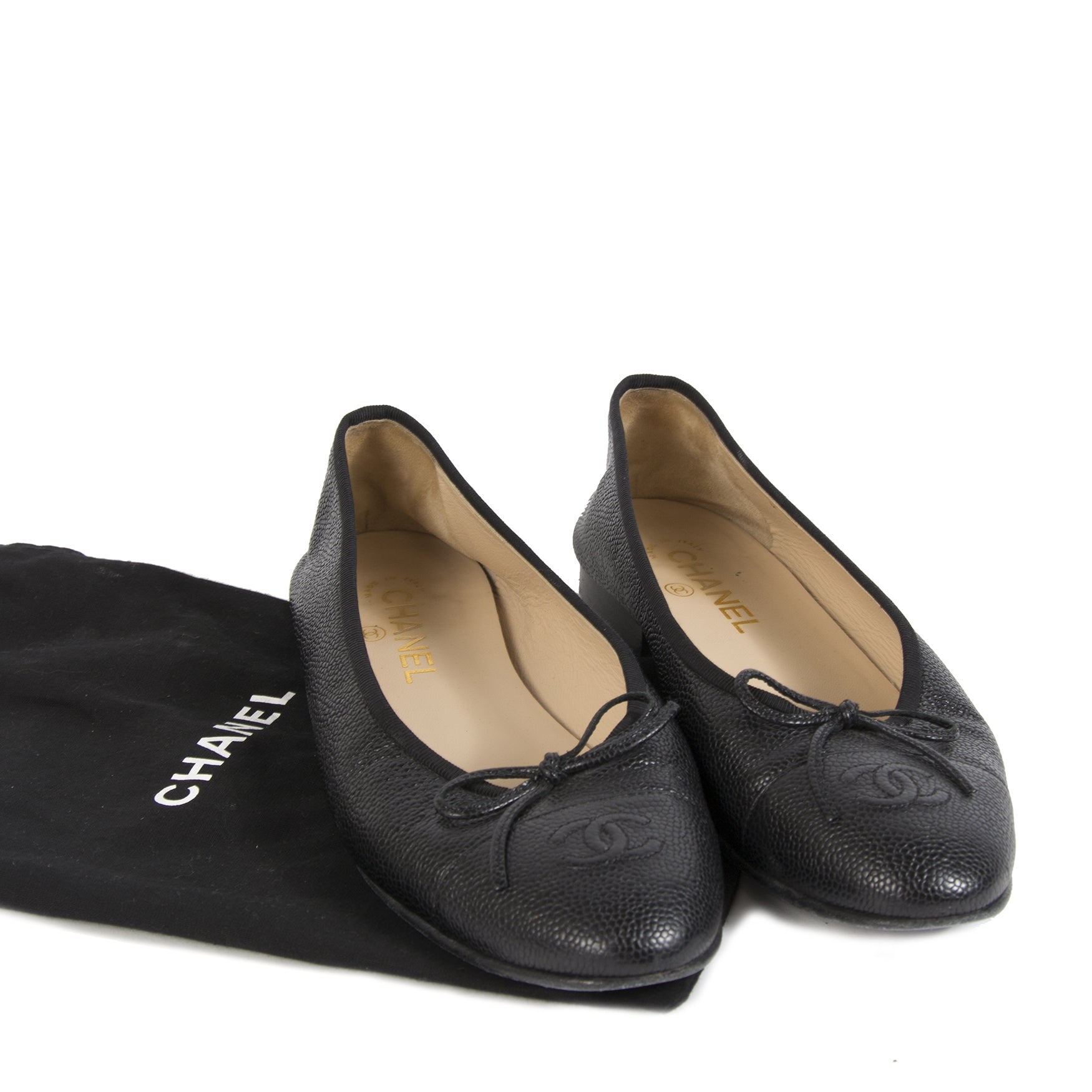 Chanel Caviar Leather Ballet Flats Black - size 39