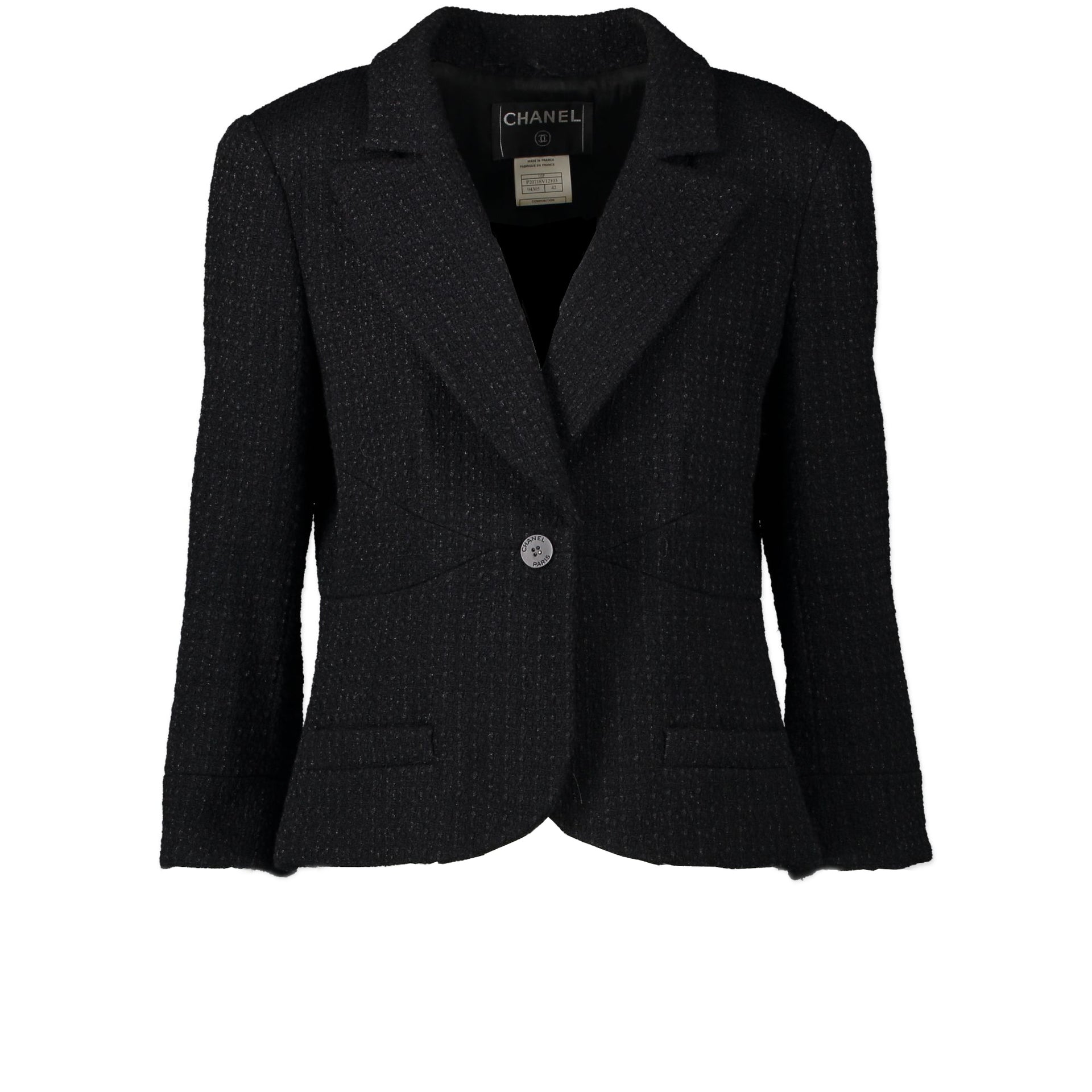 Authentic second-hand vintage Chanel Black Tweed Jacket - Size 42 buy online webshop LabelLOV