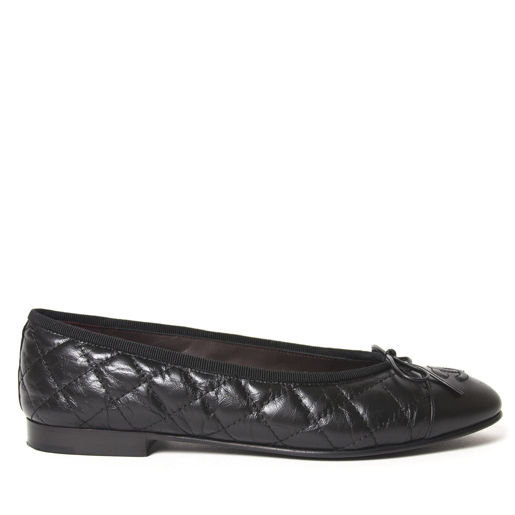 chanel black quilted leather cambon ballerinas now for sale at labellov vintage fashion webshop belgium