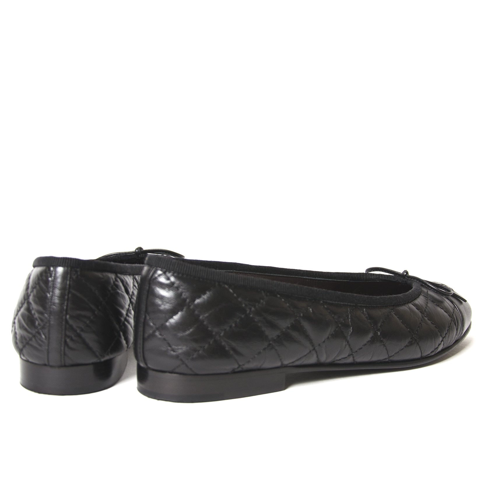 chanel black quilted leather cambon ballerinas now for sale at labellov vintage fashion webshop belgium