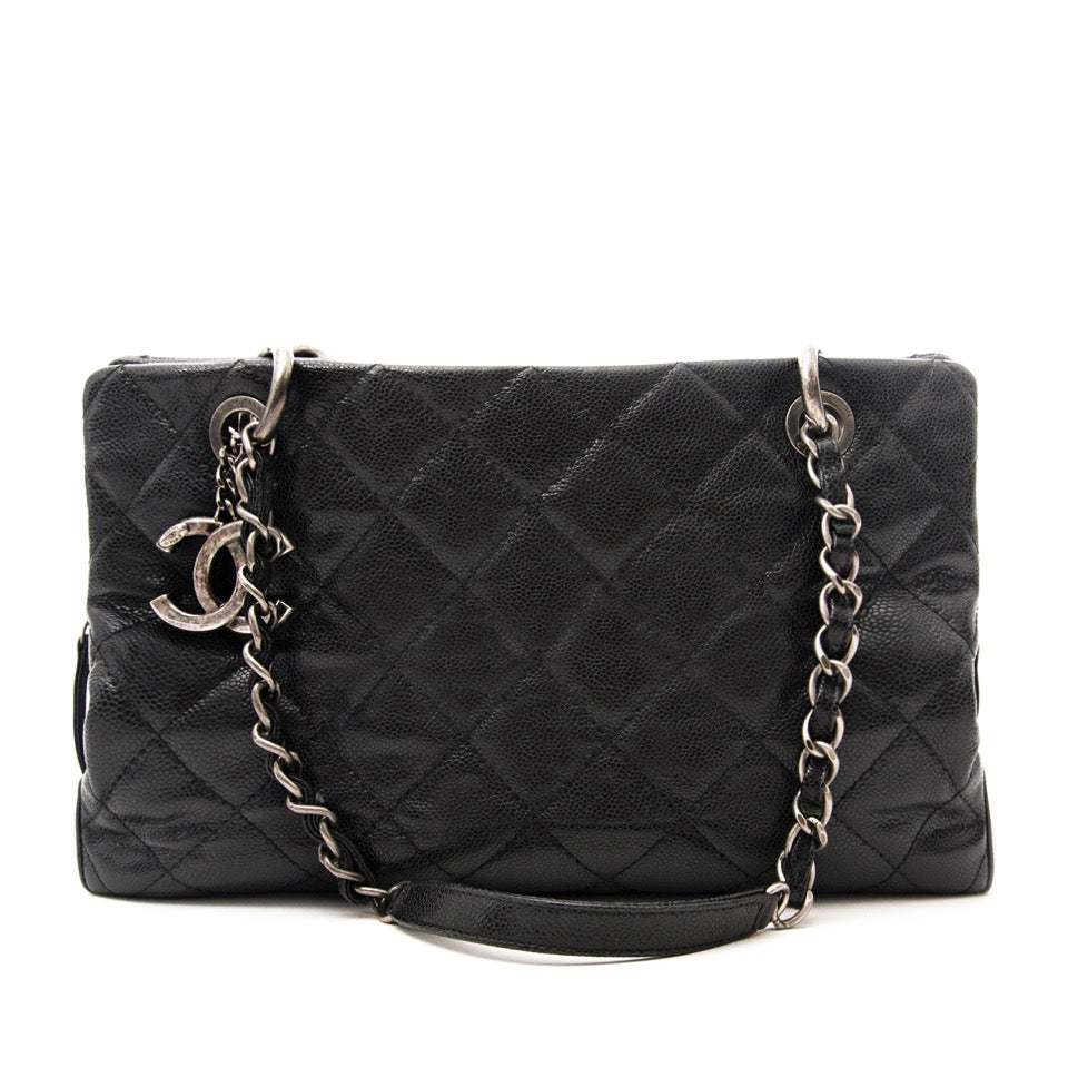 Chanel Black Distressed Leather Tote Bag for the best price online available