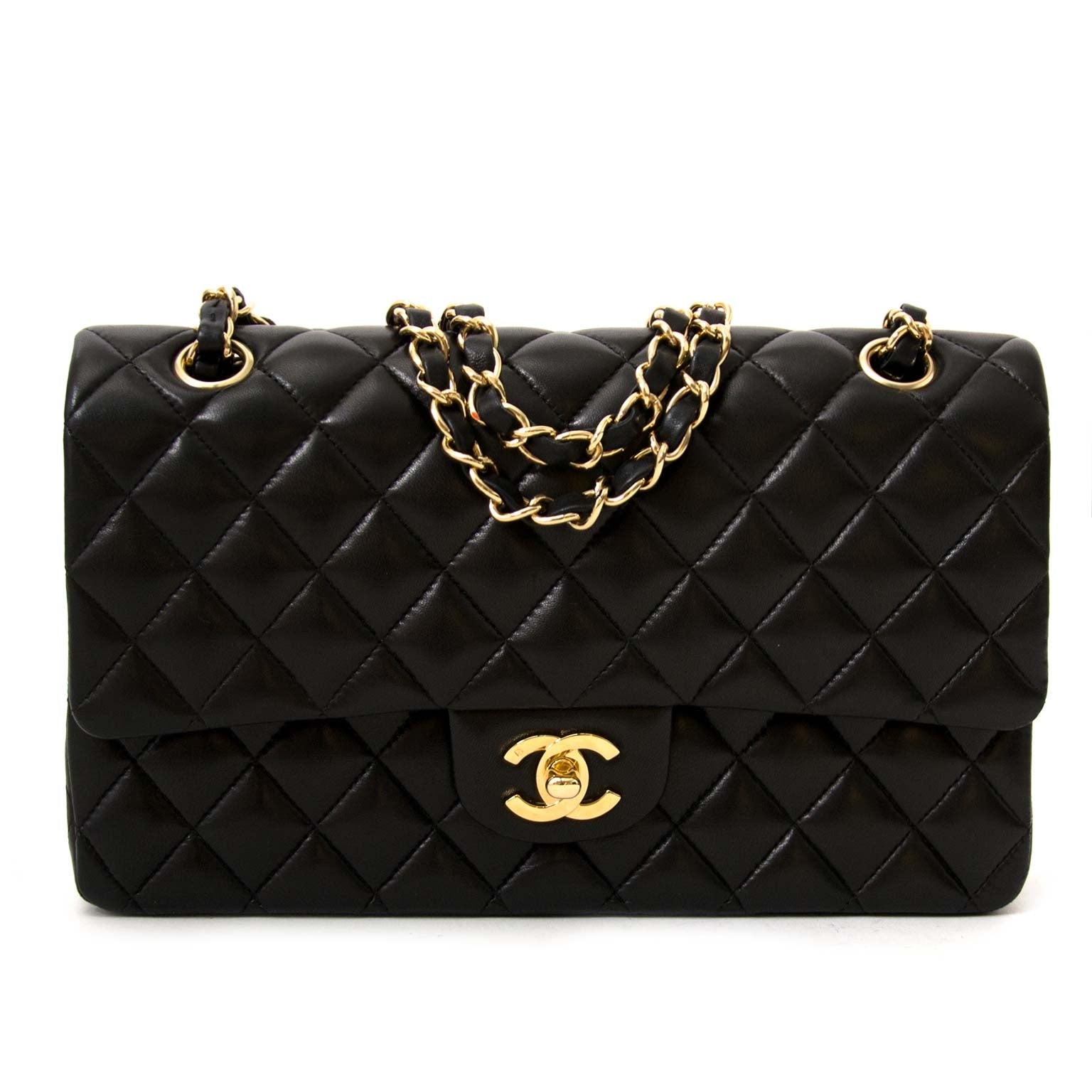 koop veilig online tegen de beste prijs Chanel Black Medium Lambskin Double Classic Flap Bag