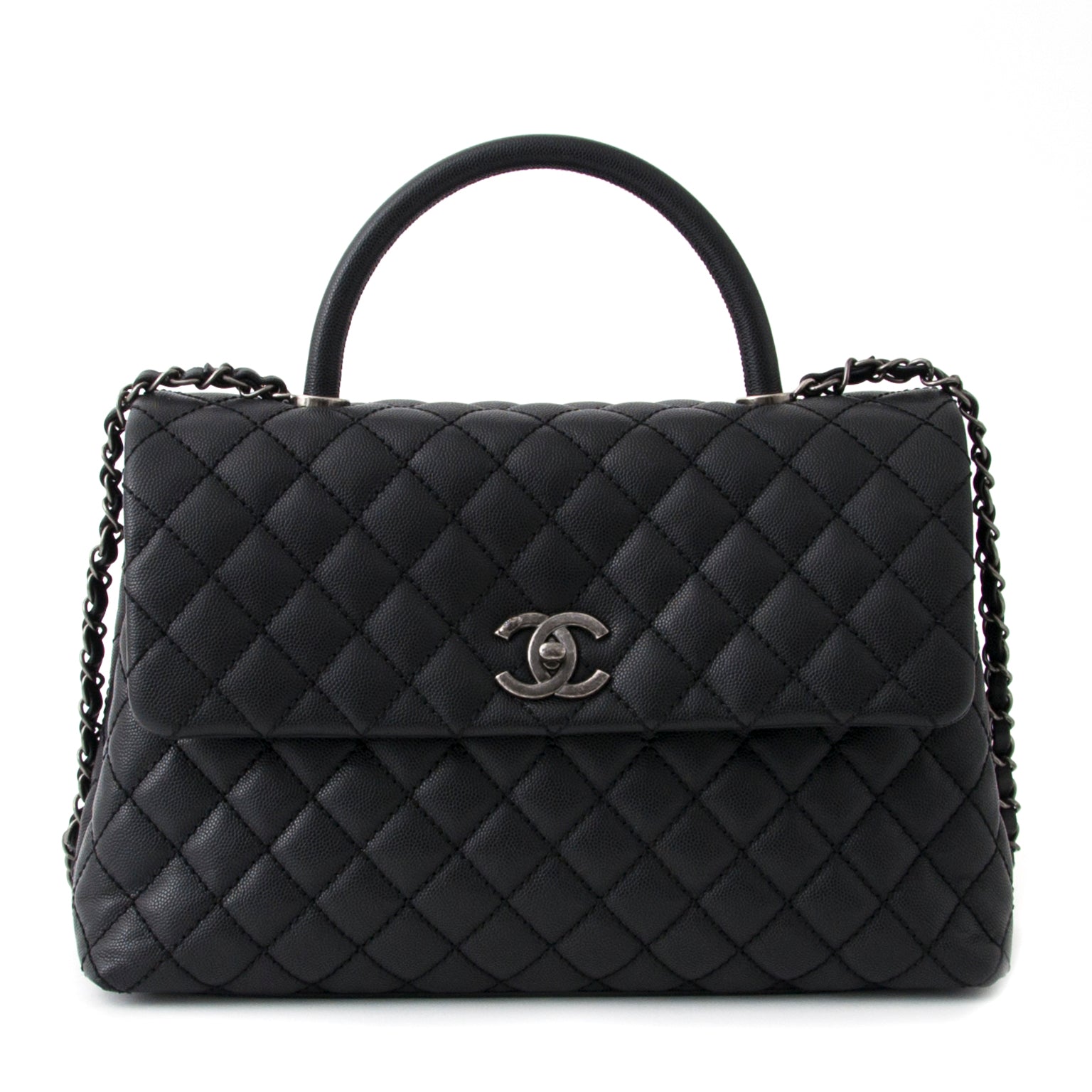koop veilig online tweedehands Chanel Black Flap Bag With Handle aan de beste prijs webshop labellov.com