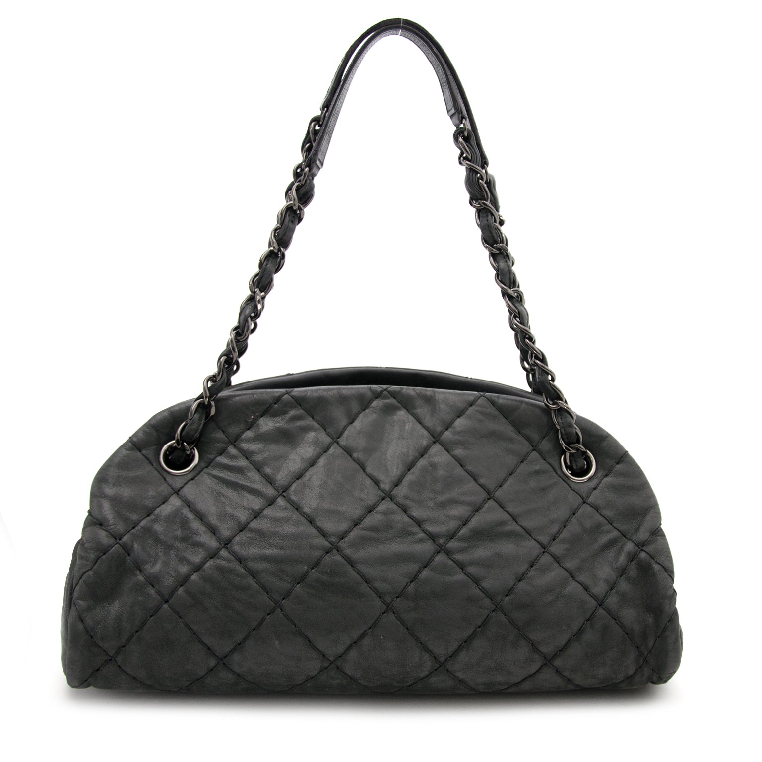 Chanel Black Glazed Calfskin Just Mademoiselle Medium Bowling Bag