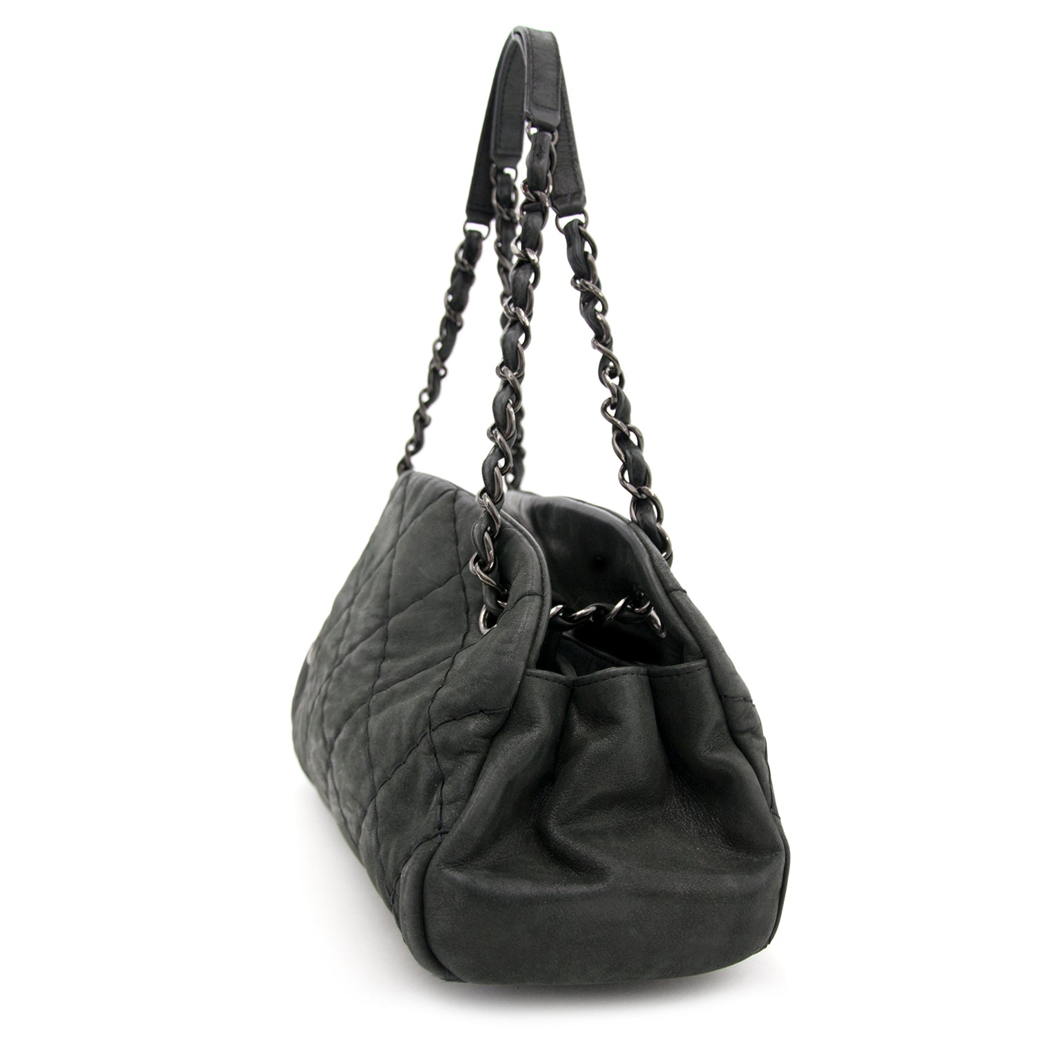 Chanel Black Glazed Calfskin Just Mademoiselle Medium Bowling Bag