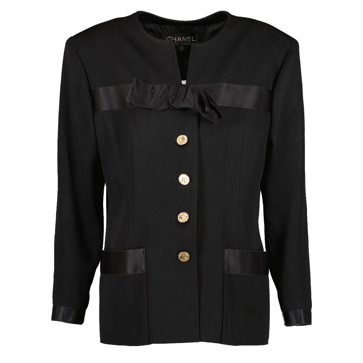 Chanel black bow tweed vest jacket for the best price at Labellov secondhand luxury.