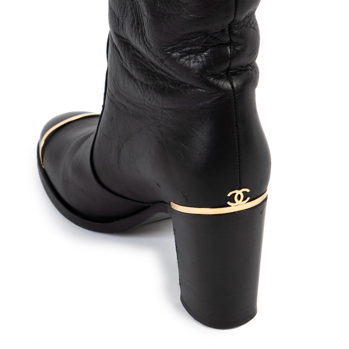 Chanel Pre-Fall 2012 Gold Metal Black Classic High Boots