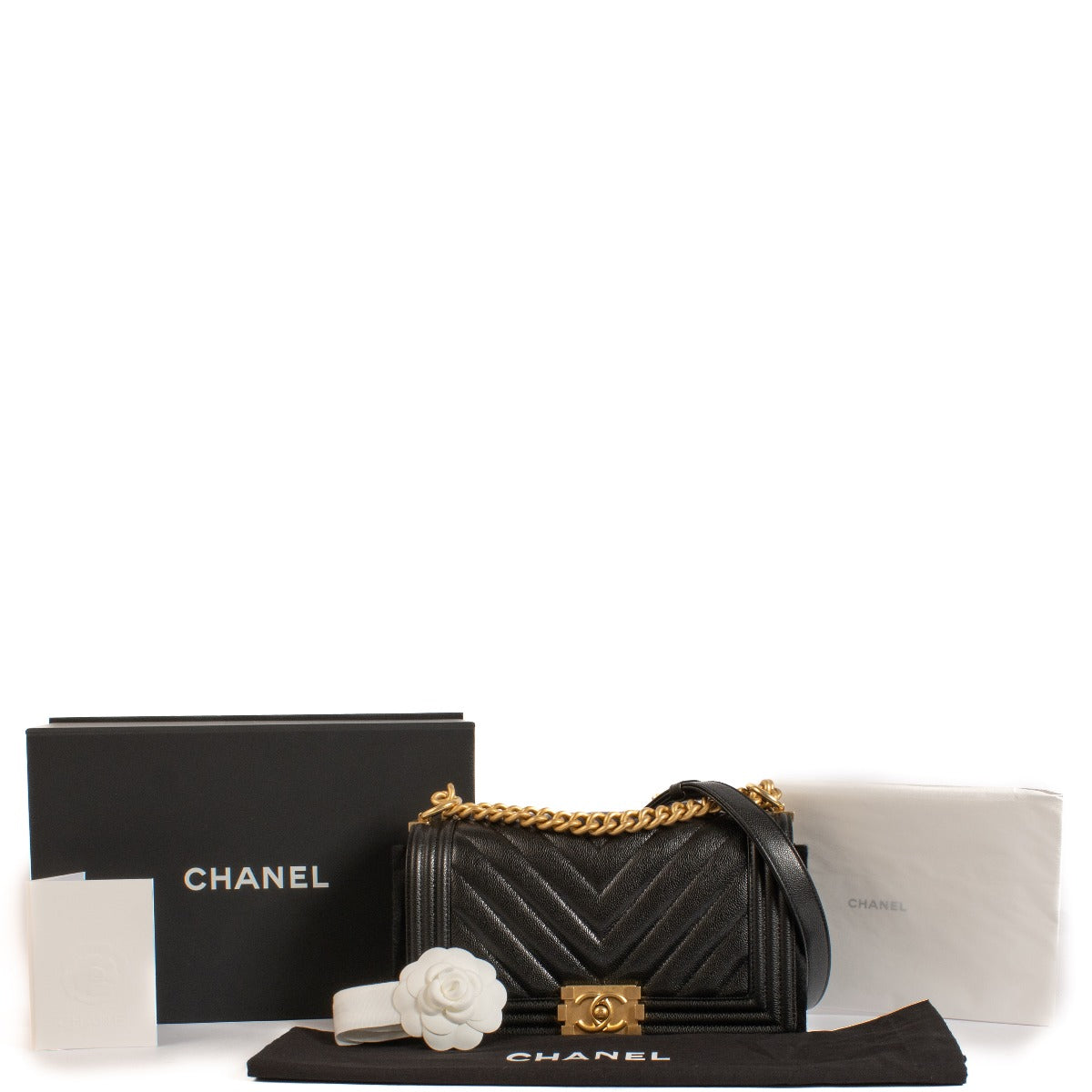 Chanel Black Caviar Chevron Medium Boy Bag
