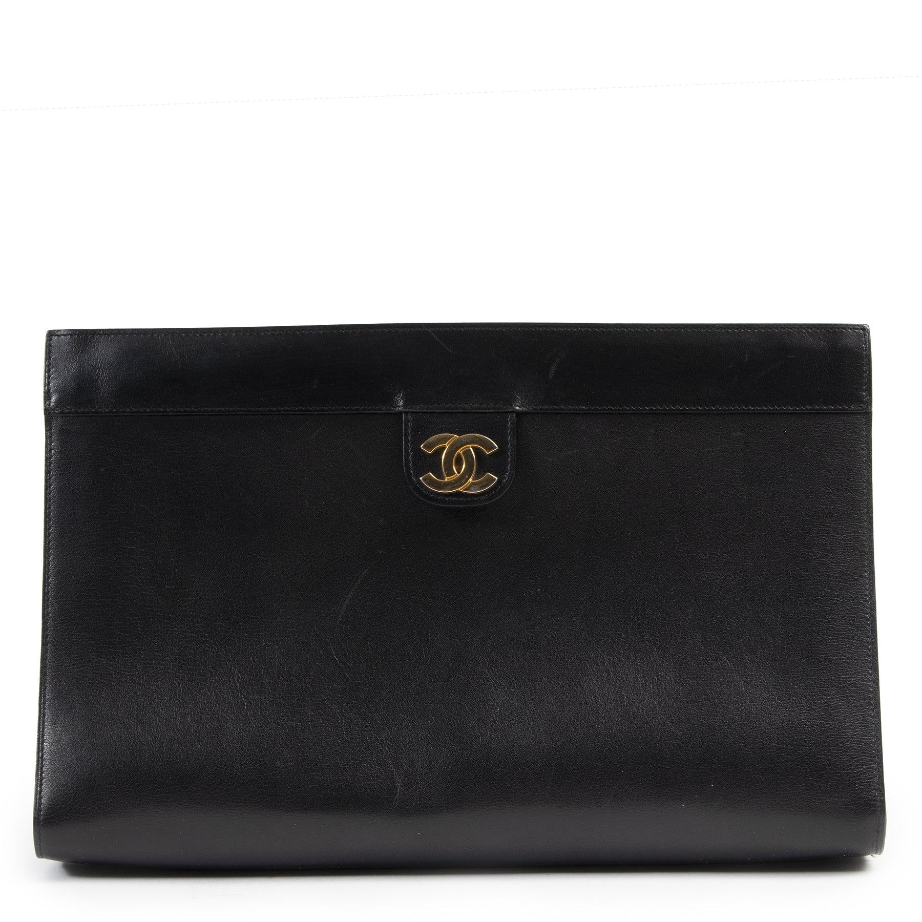 Authentic secondhand Chanel Black Leather CC Vintage Clutch designer bags fashion luxury vintage webshop