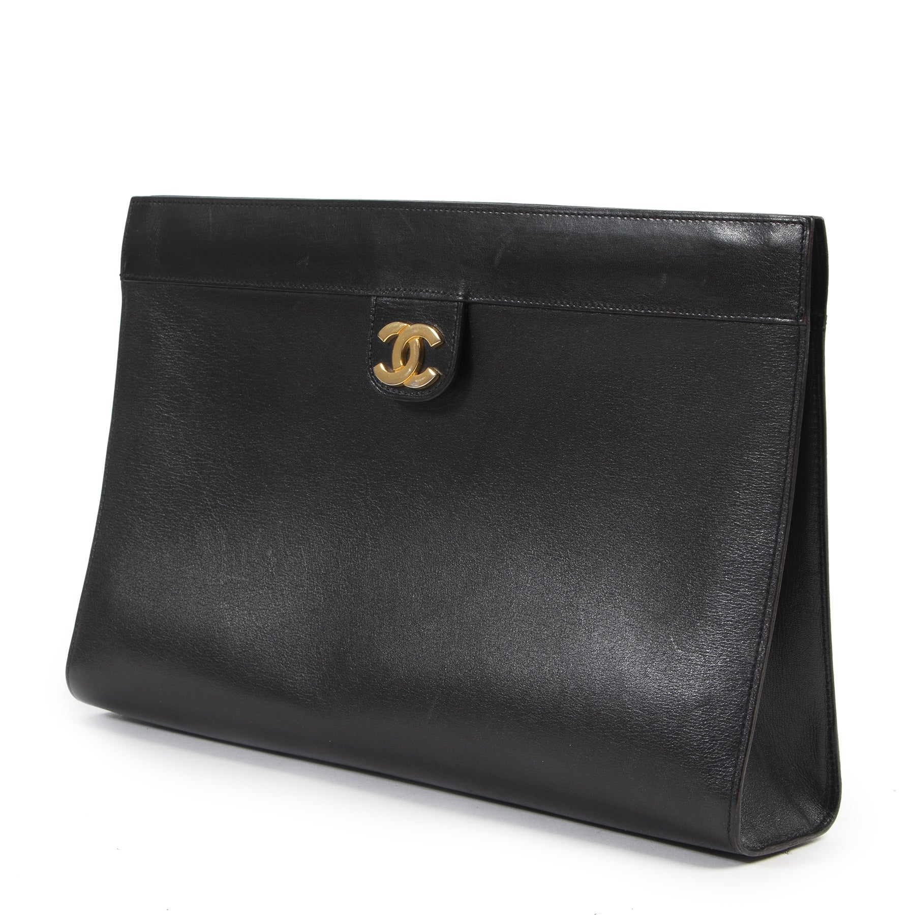 Authentic secondhand Chanel Black Leather CC Vintage Clutch designer bags fashion luxury vintage webshop