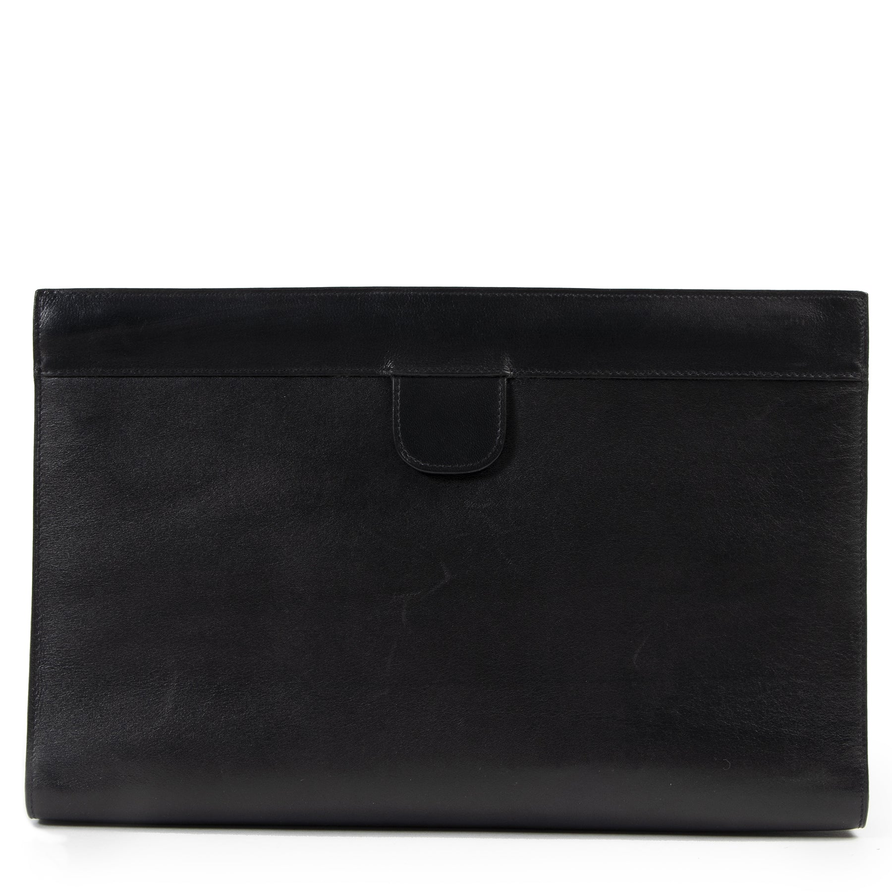 Authentieke Tweedehands Chanel Black Leather CC Vintage Clutch juiste prijs veilig online shoppen luxe merken webshop winkelen Antwerpen België mode fashion