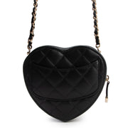 Chanel SS22 Black Lambskin Heart Clutch With Chain